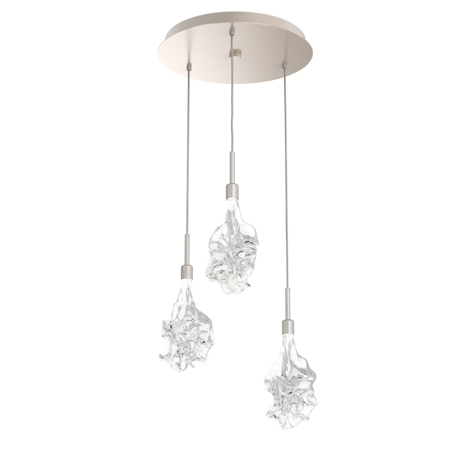 Shown in Metallic Beige Silver finish and Clear Blown glass
