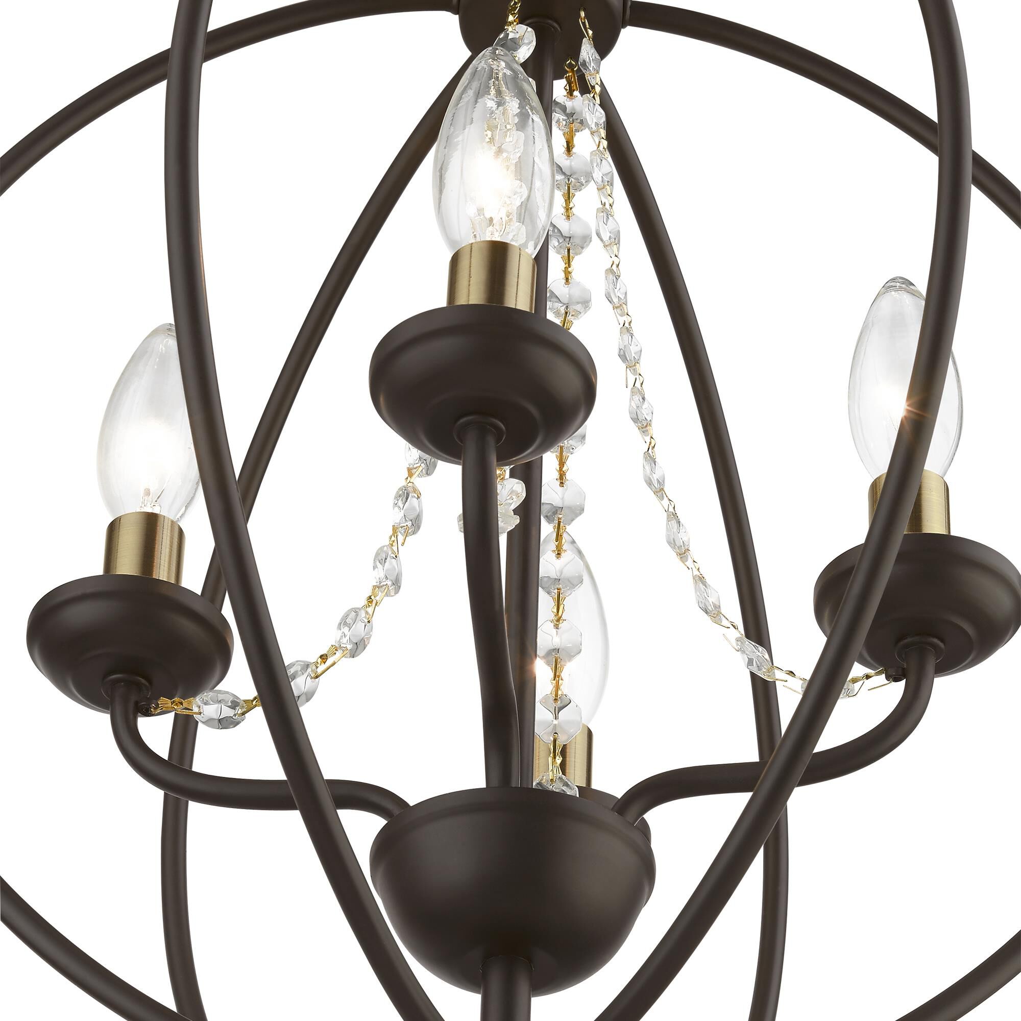 Shown in Bronze with Antique Brass Finish Candles finish and Clear Crystals shade