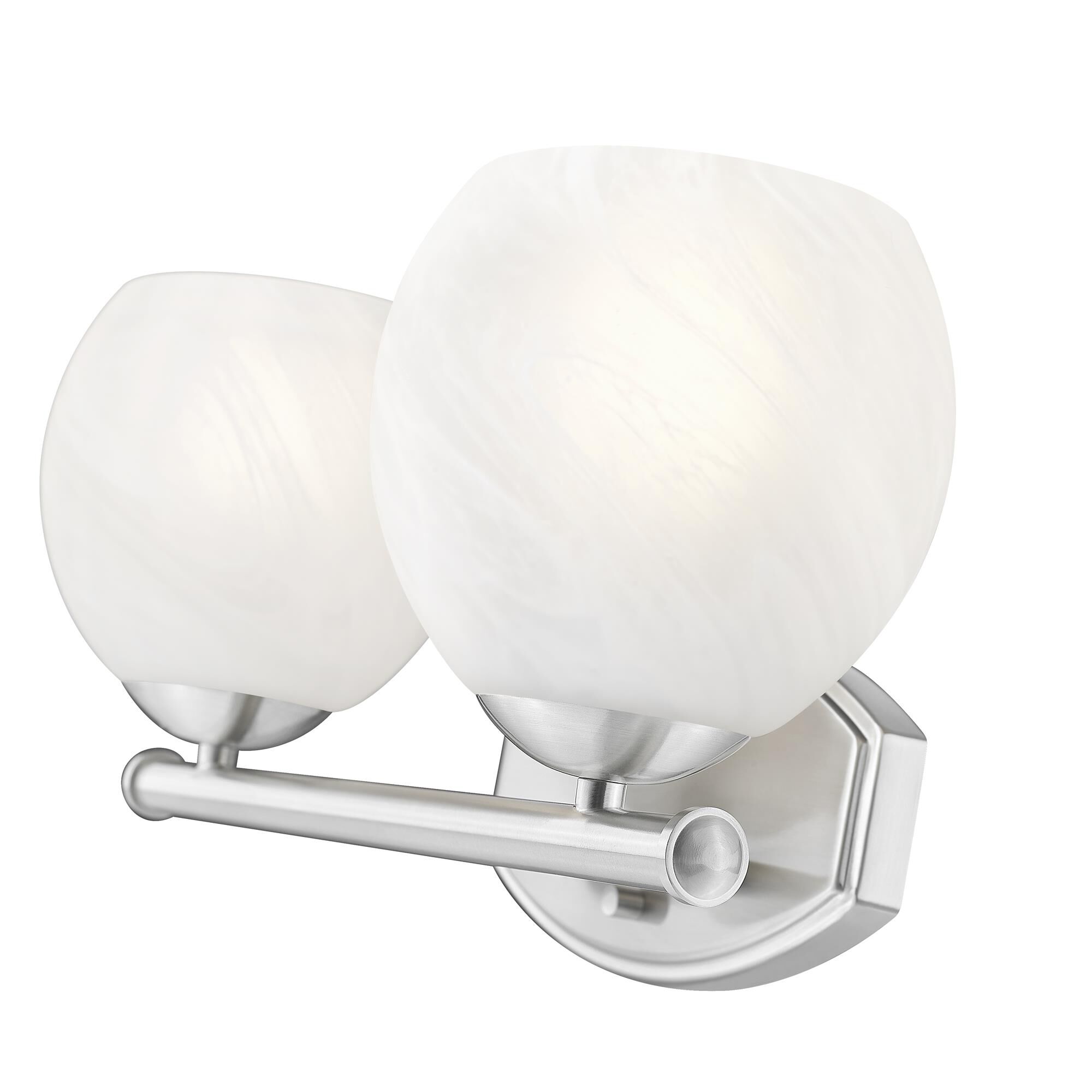 Shown in Brushed Nickel finish and Feathered White glass