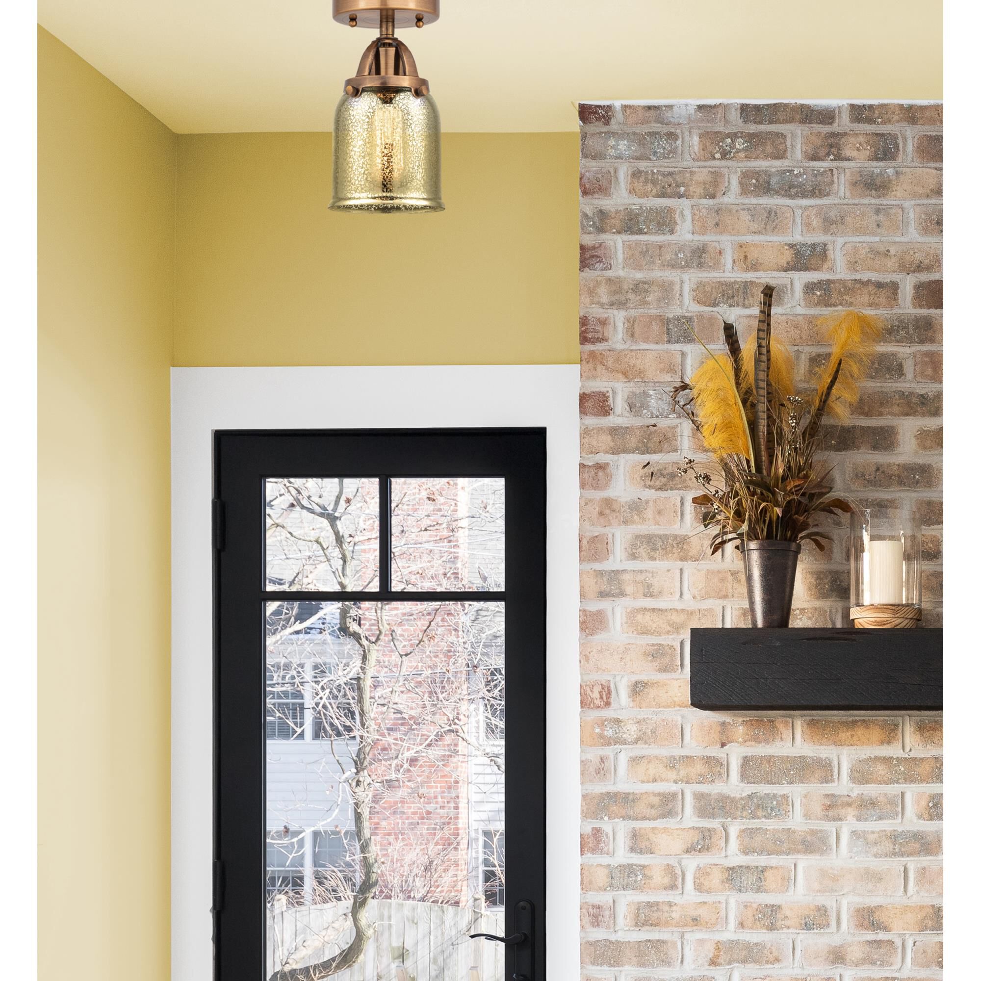 Shown in Antique Copper finish and Silver Plated Mercury Small Bell glass and No Shade shade