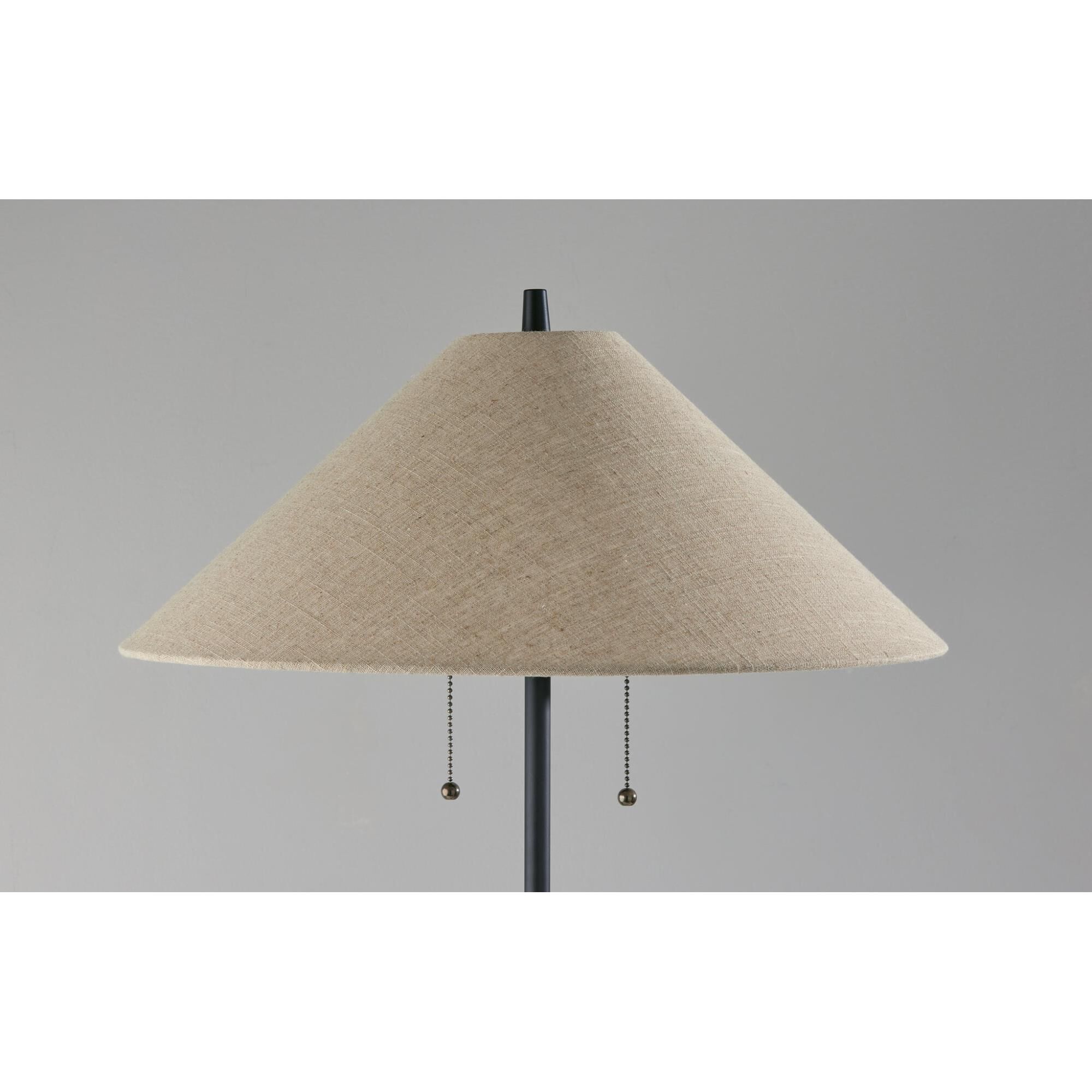 Shown in Black & Walnut Wood finish and Light Brown Textured Fabric s shade