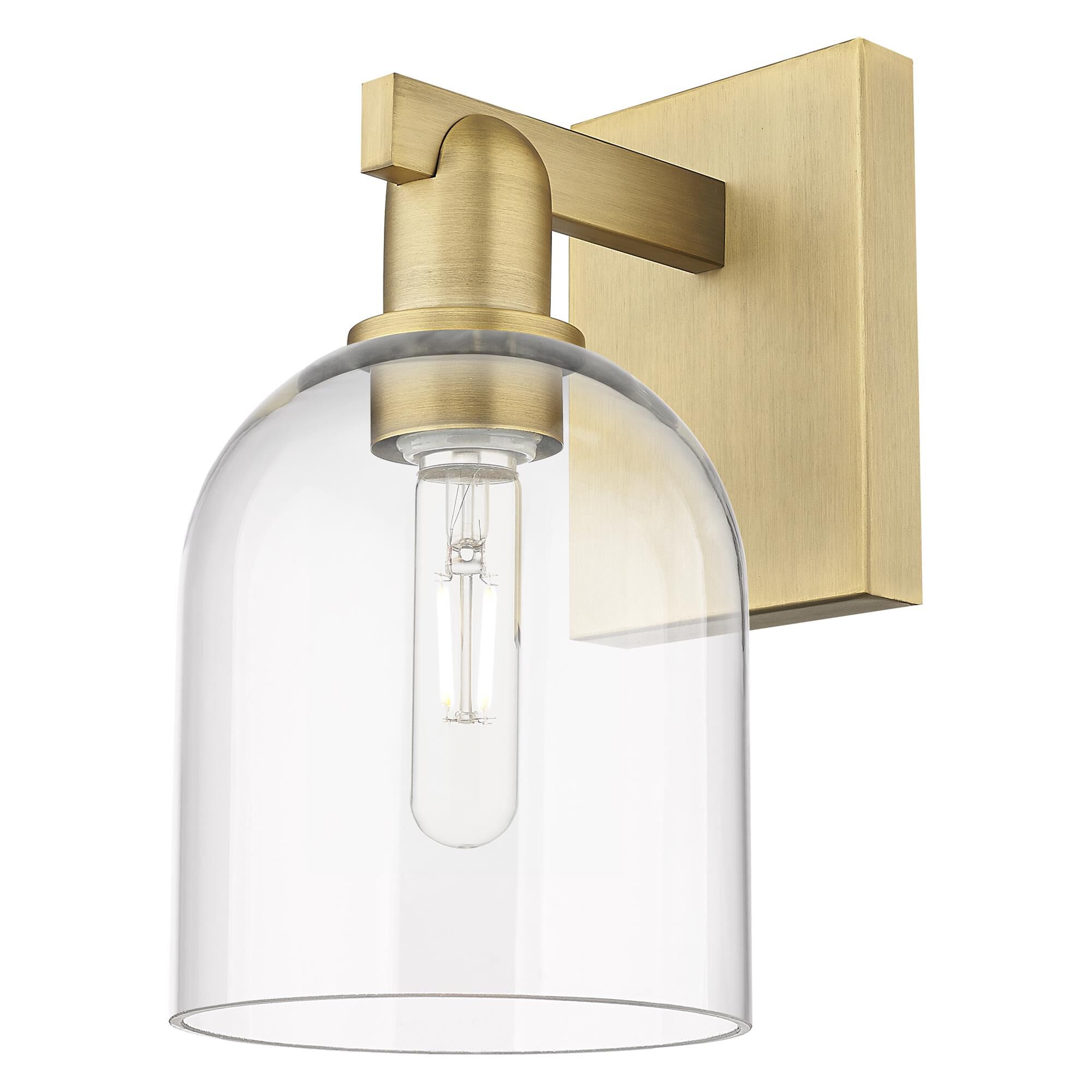 Shown in Brushed Brass finish and Clear glass