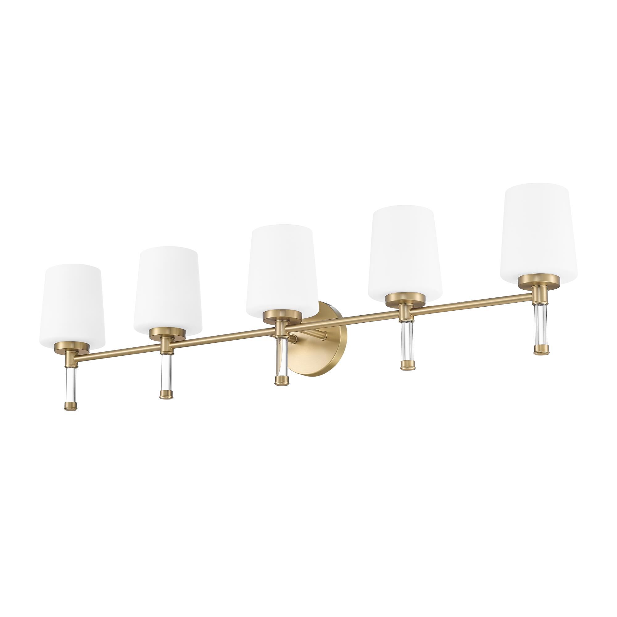 Shown in Modern Gold finish and White Opal glass