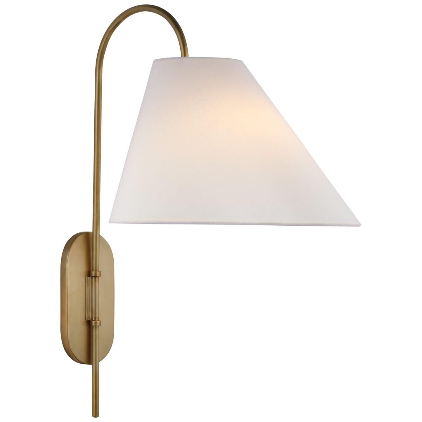 Shown in Soft Brass finish and Linen shade