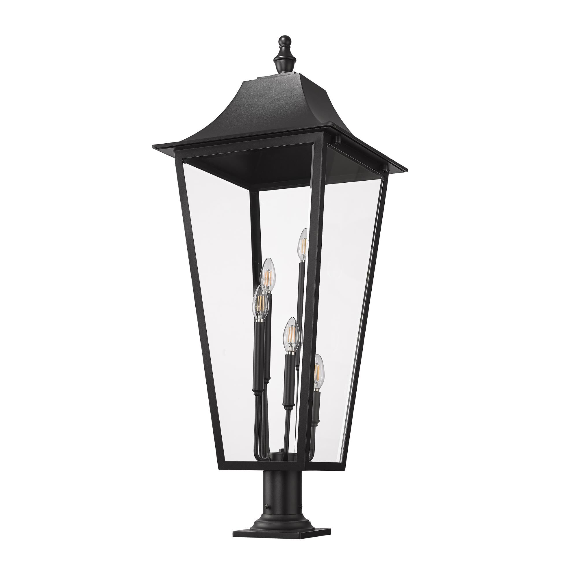 Shown in Black finish and Clear Beveled glass and Clear Beveled shade