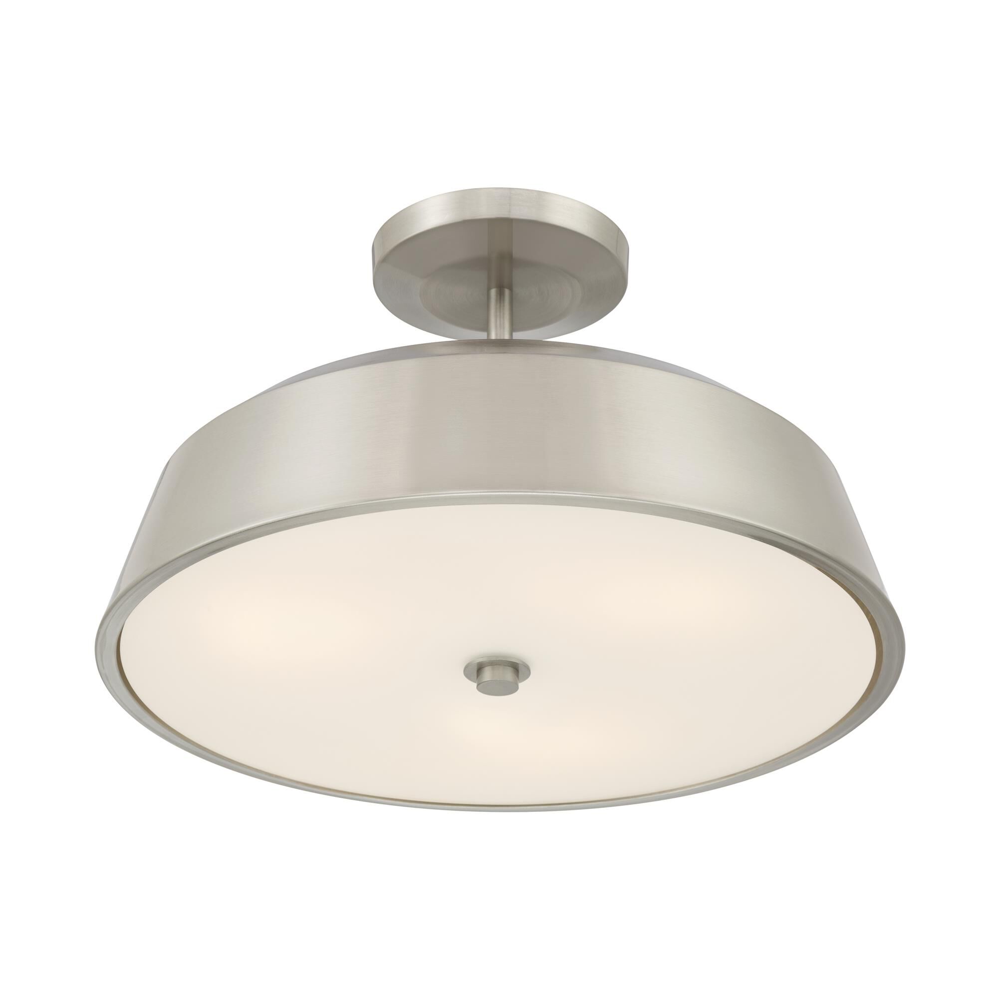 Shown in Brushed Nickel finish and Etched White glass