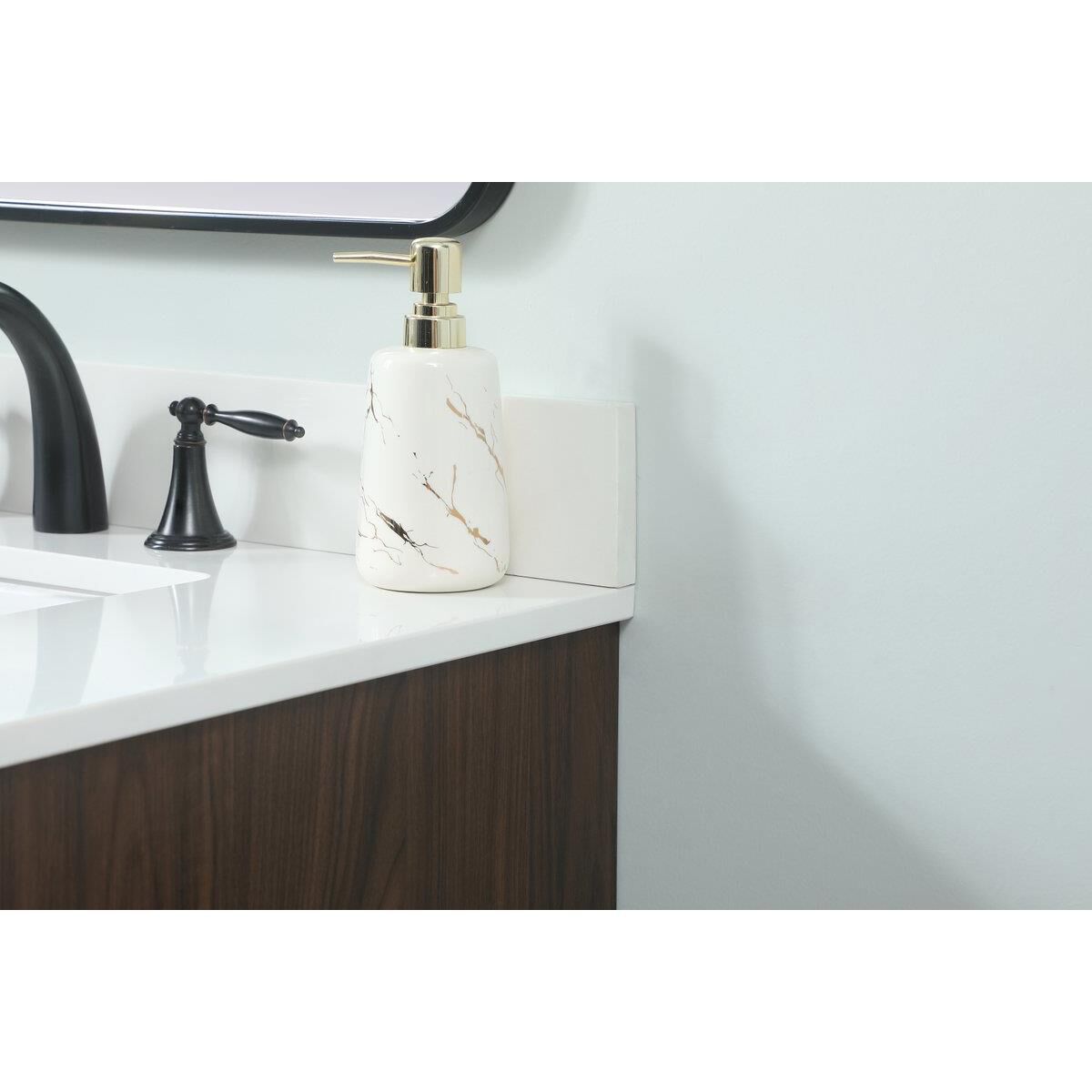 Shown in Walnut finish and Backsplash accent