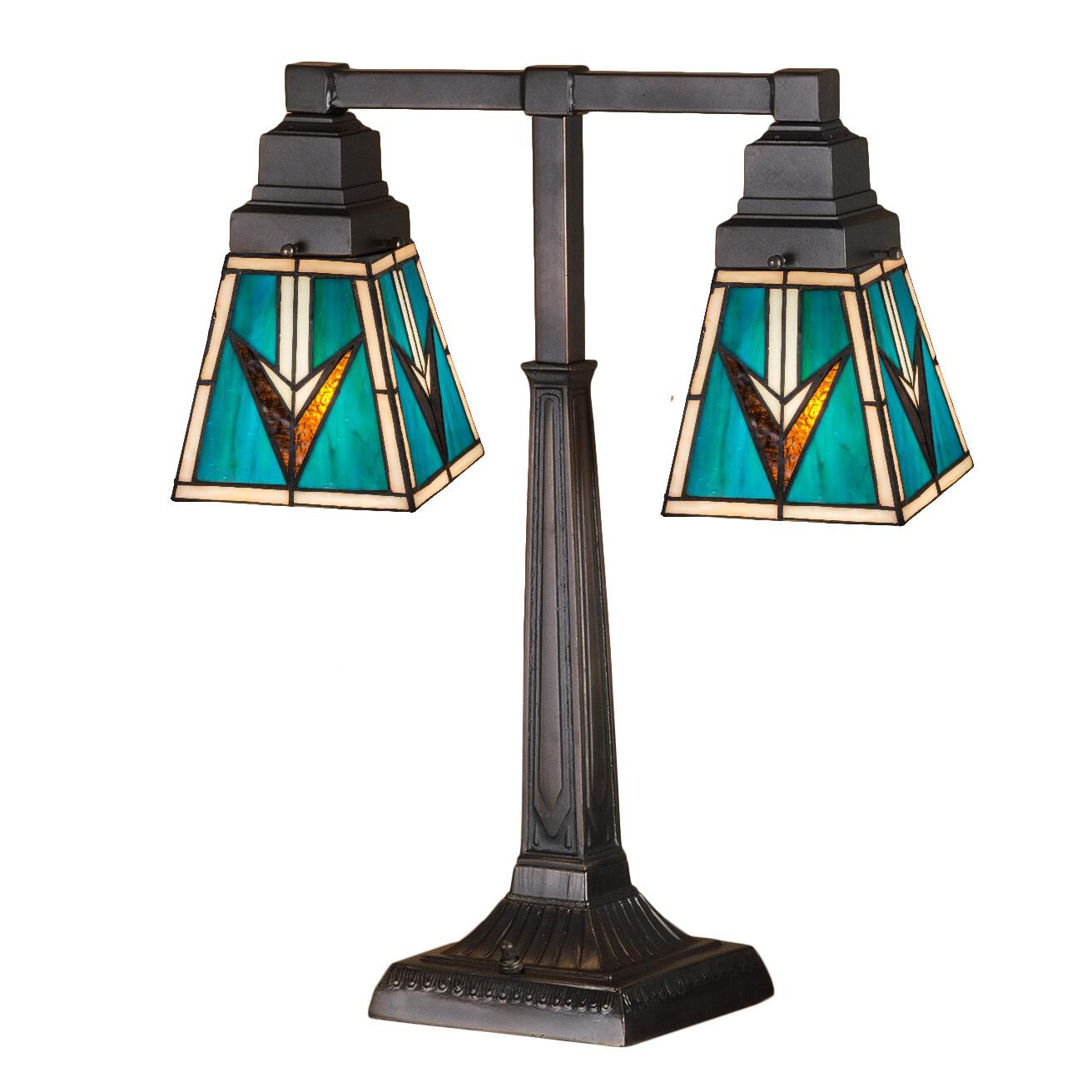 Shown in Mahogany Bronze finish and Bark Brown-Sand Beige-Turquoise glass