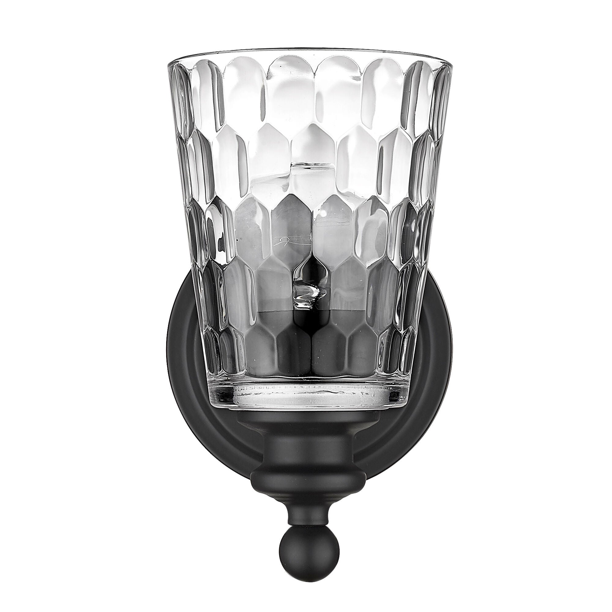 Shown in Matte Black finish and Clear glass and Clear, Optic Cone Shaped Glass shade