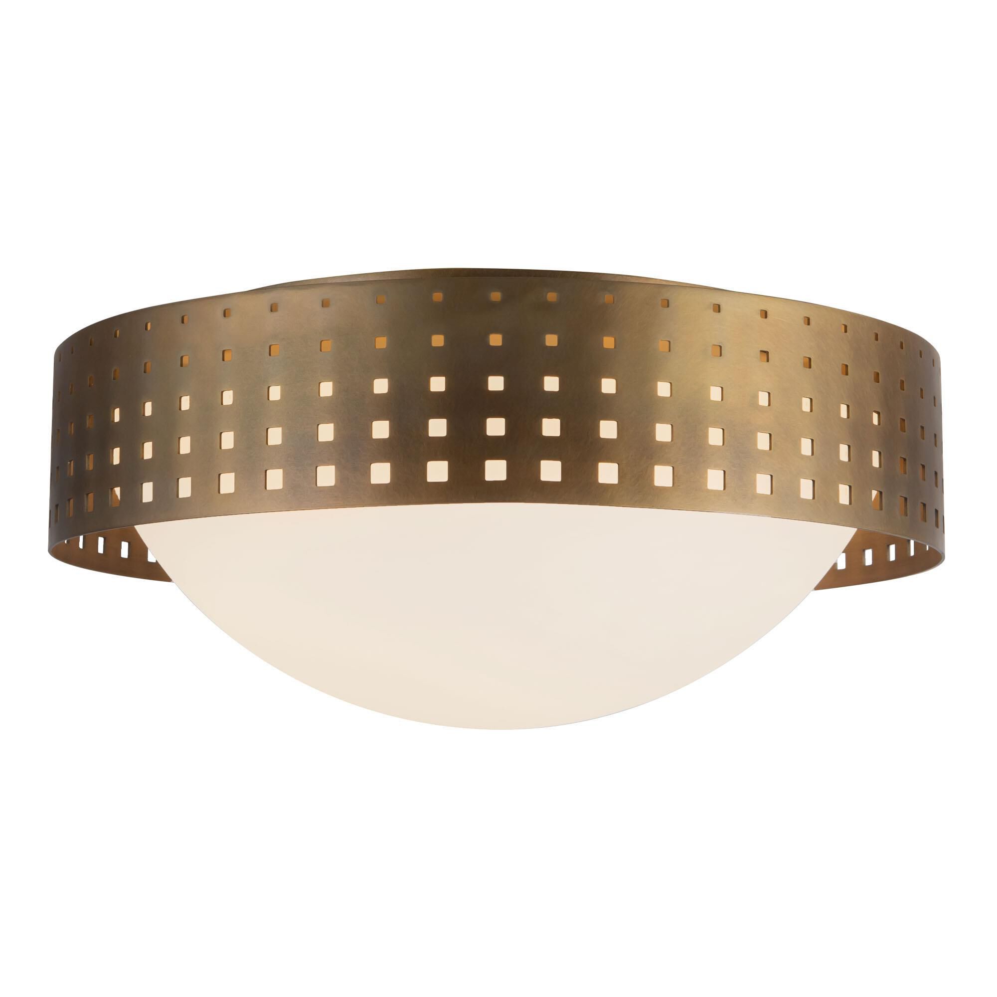 Shown in Vintage Brass finish and Clear Exterior Opal Interior glass