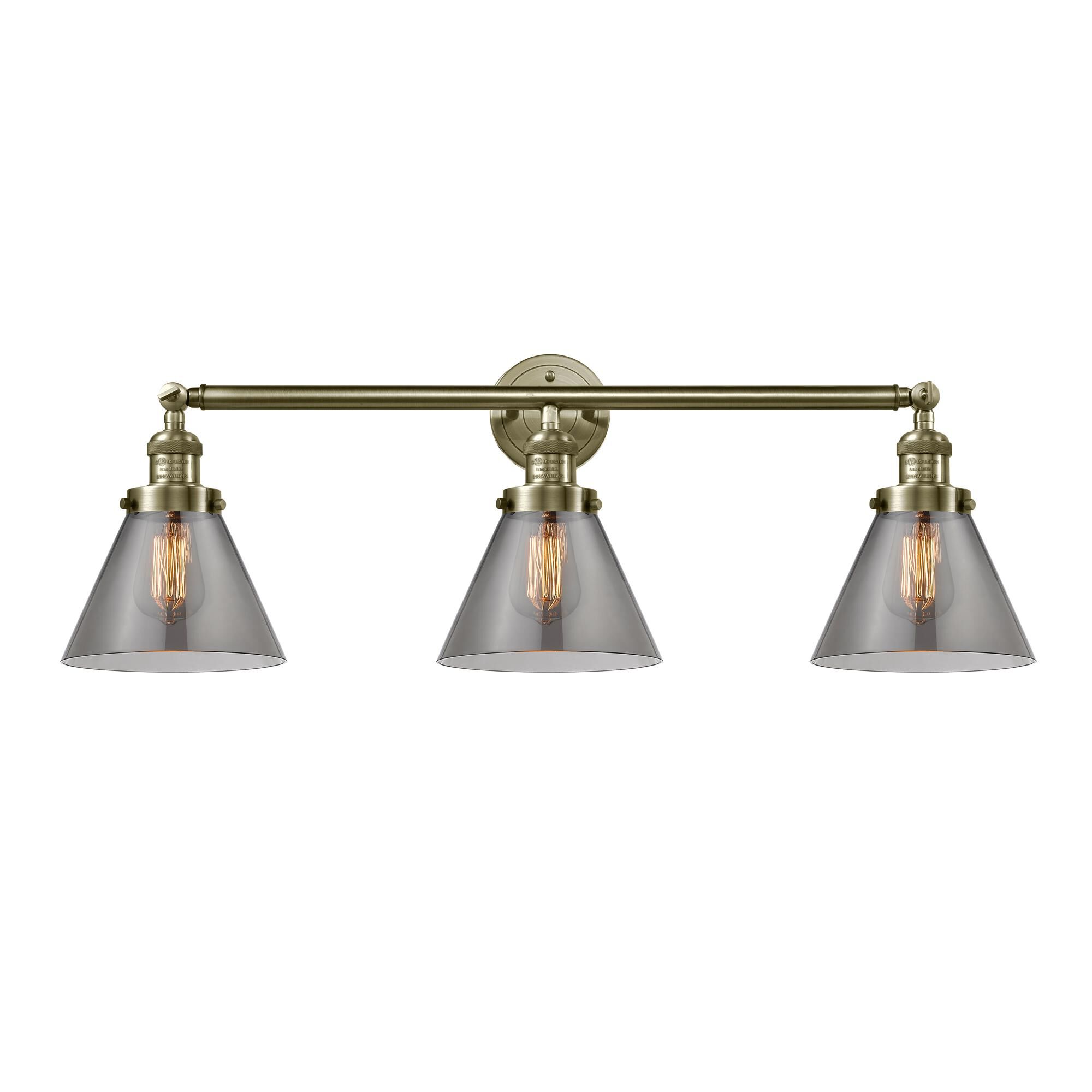 Shown in Antique Brass finish and Smoked glass