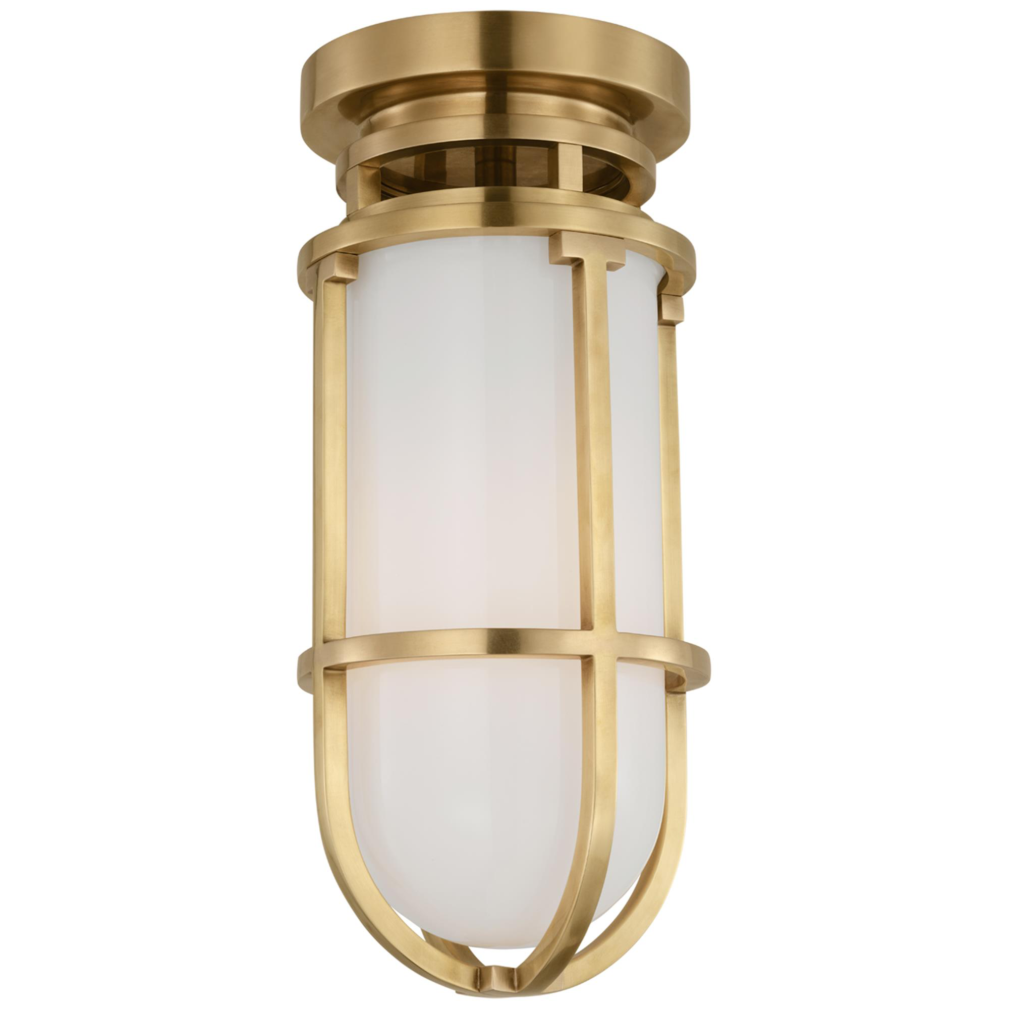 Shown in Antique-Burnished Brass finish and White glass