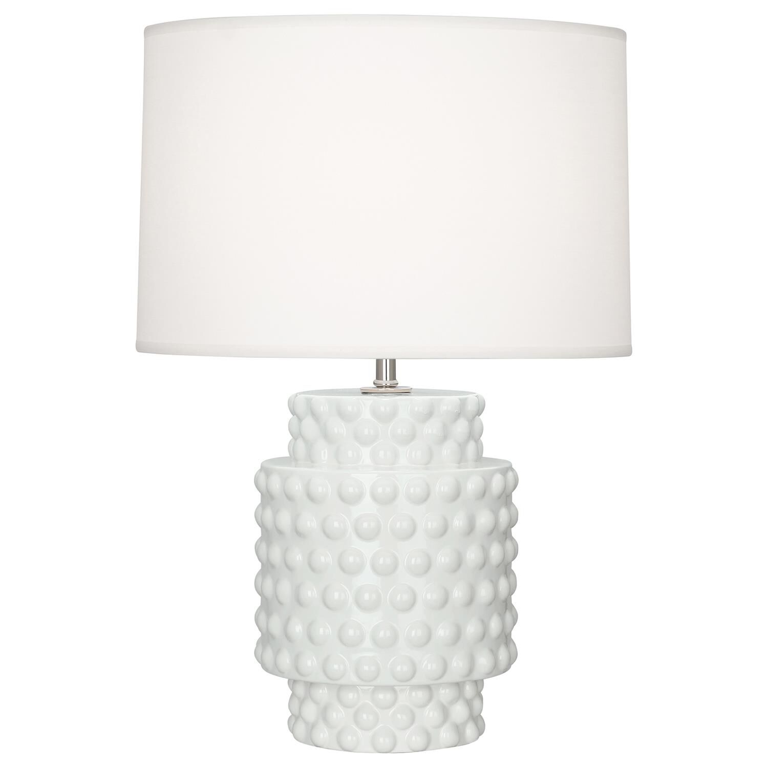 Shown in Lily Glazed Textured Ceramic finish and Fondine Fabric shade