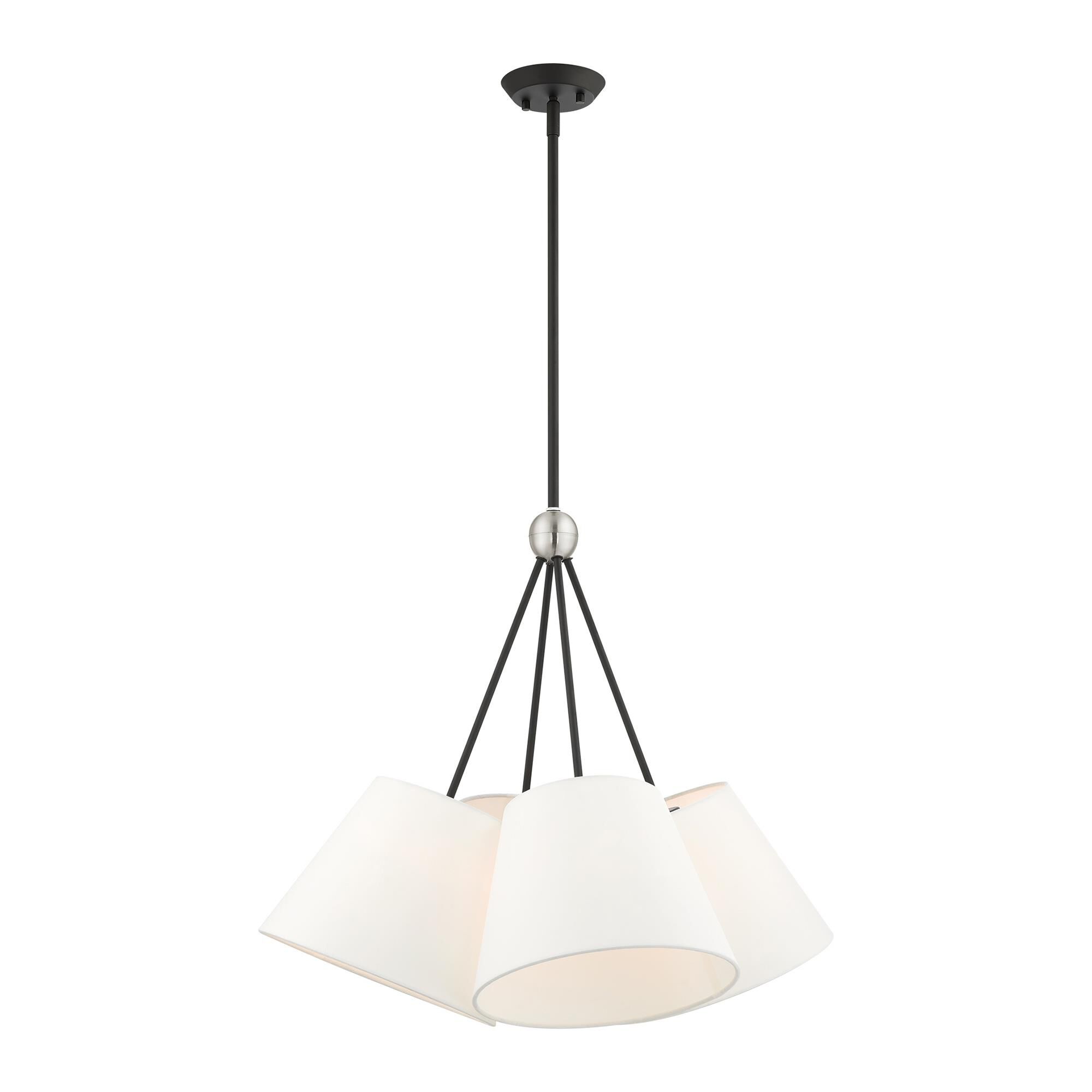 Shown in Black finish and Hand Crafted Off White Fabric Hardback Shade glass and Hand Crafted Off White Fabric Hardback shade
