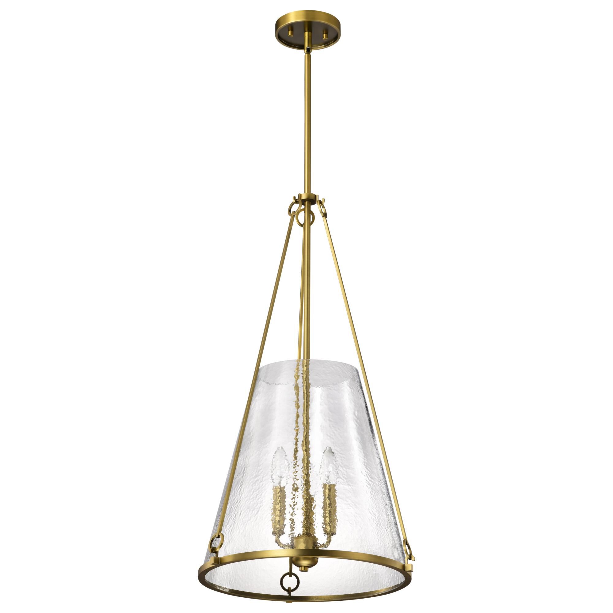 Shown in Vintage Brass finish and Hammered glass