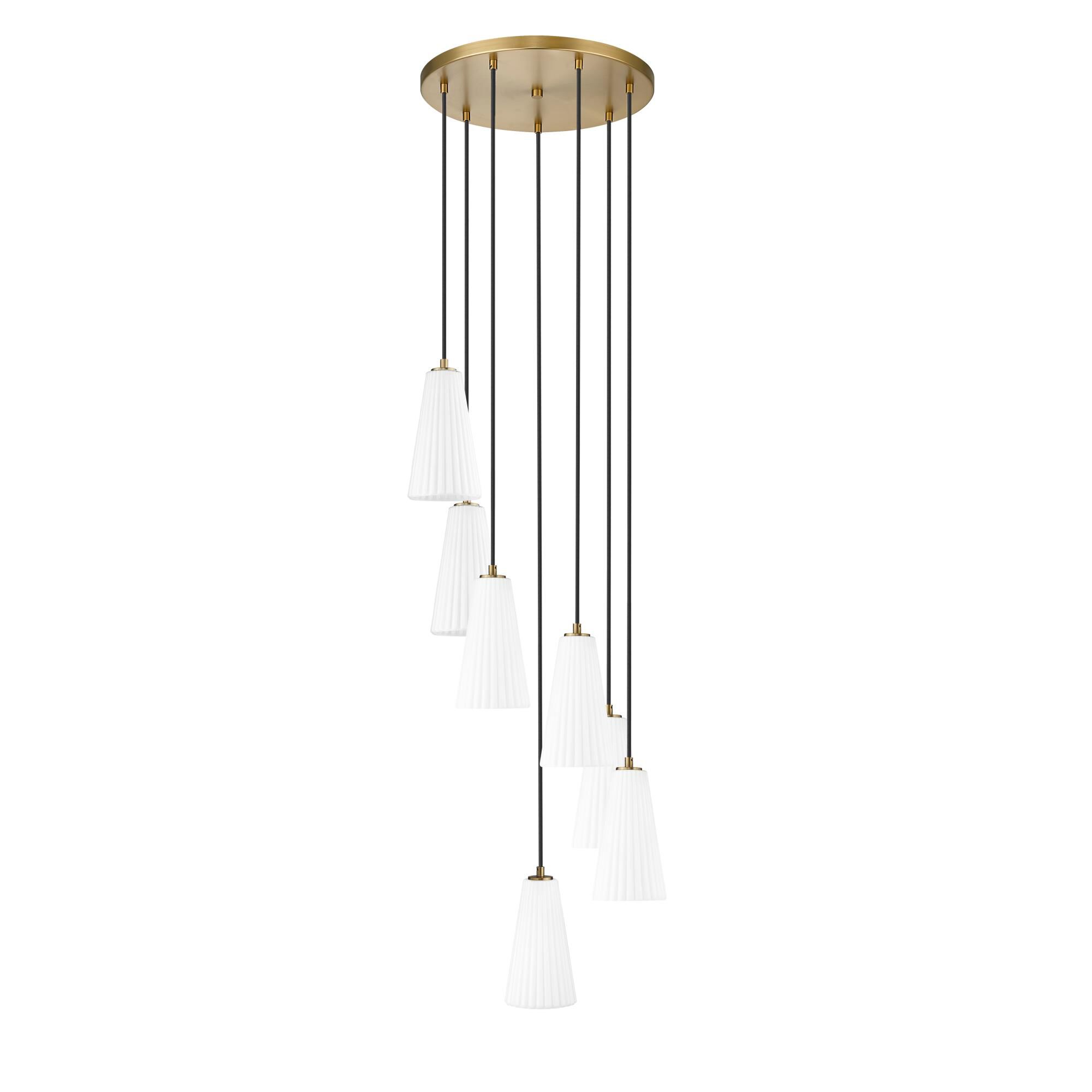 Shown in Modern Gold finish and White glass and White shade