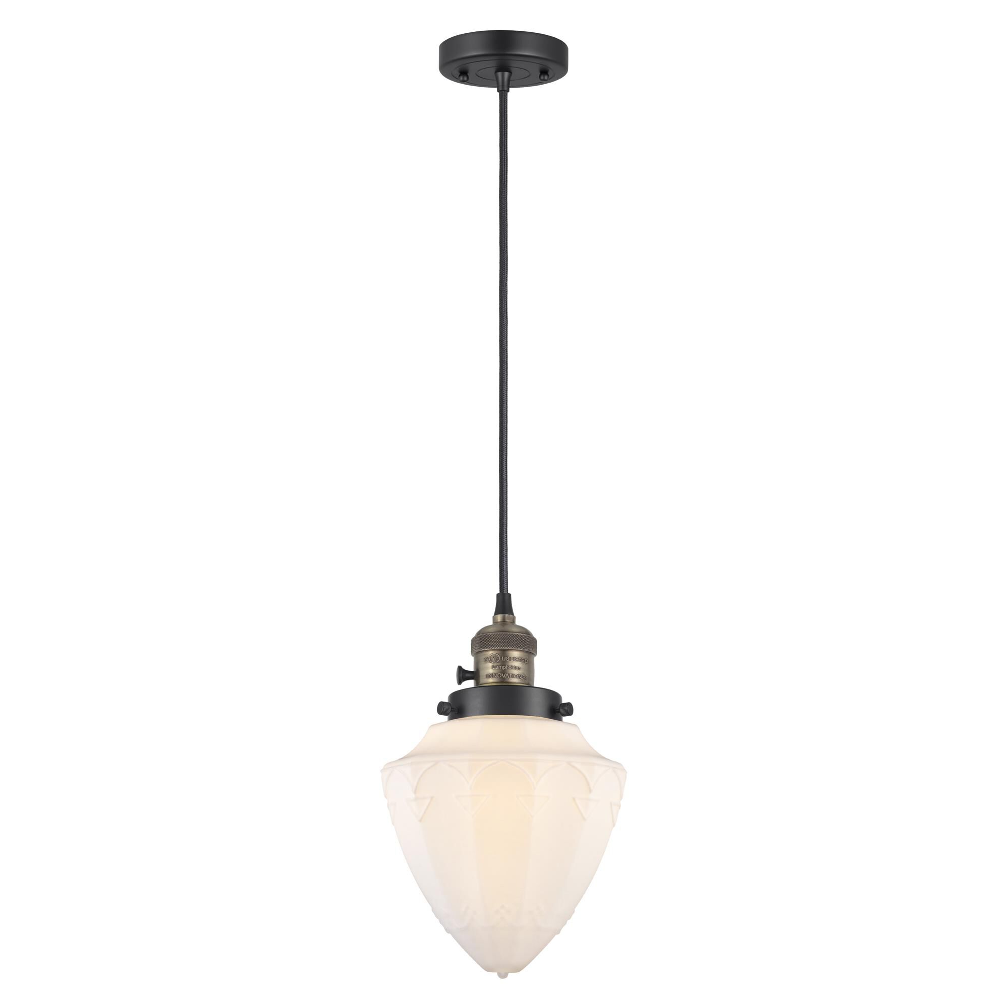 Shown in Black Antique Brass finish and Matte White Cased Small Bullet glass