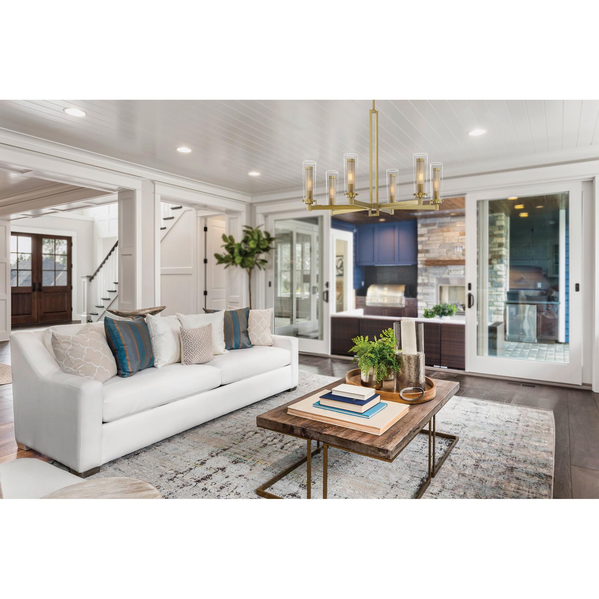 Shown in Soft Brass finish and Clear glass