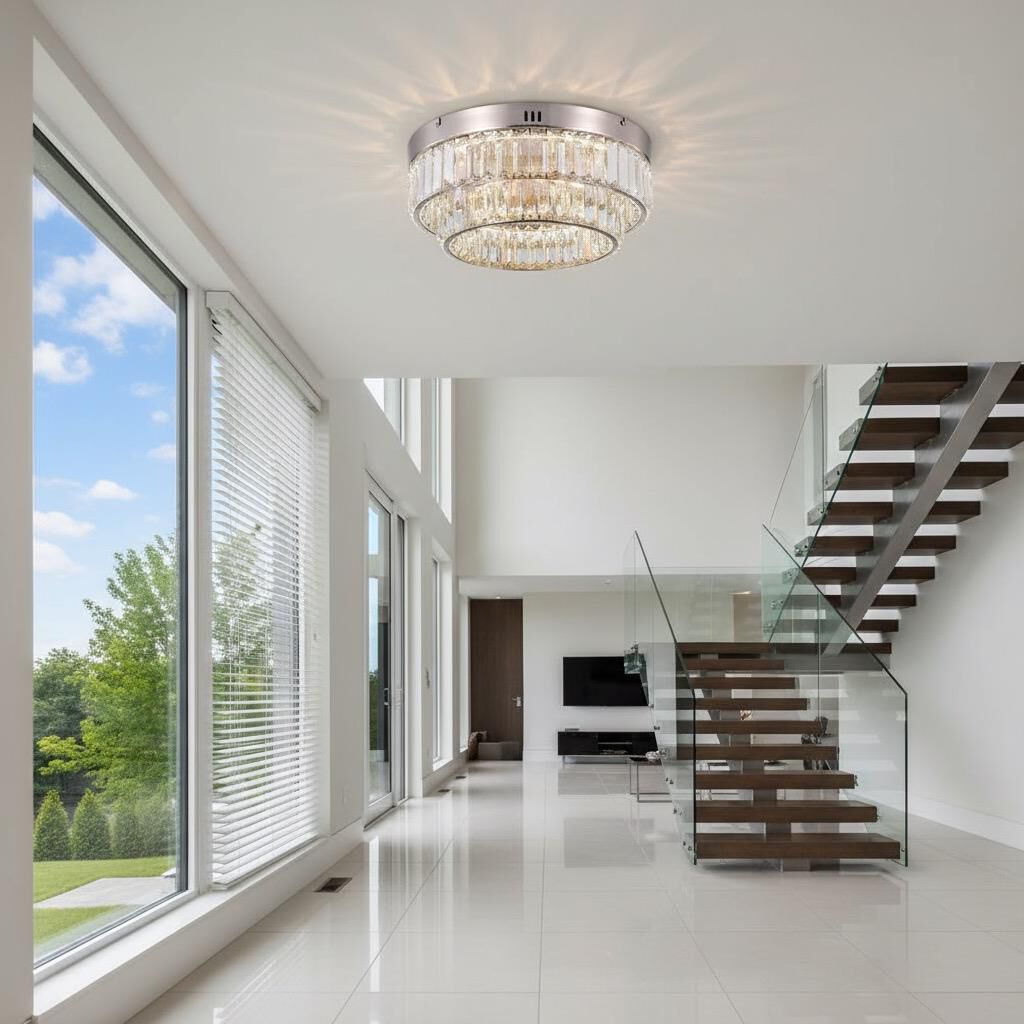 Shown in Satin Nickel finish and Clear Crystal glass