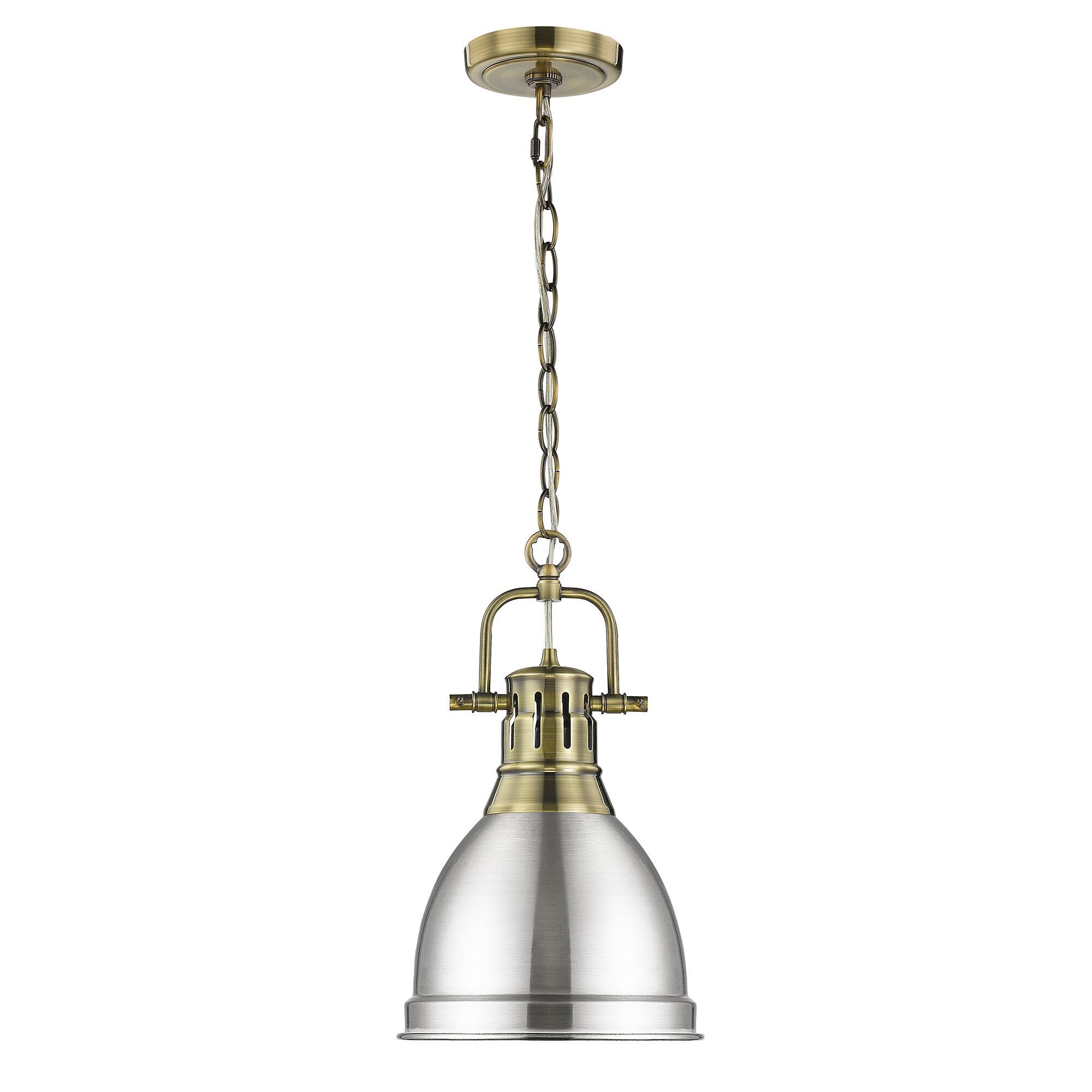 Shown in Aged Brass finish and Pewter shade
