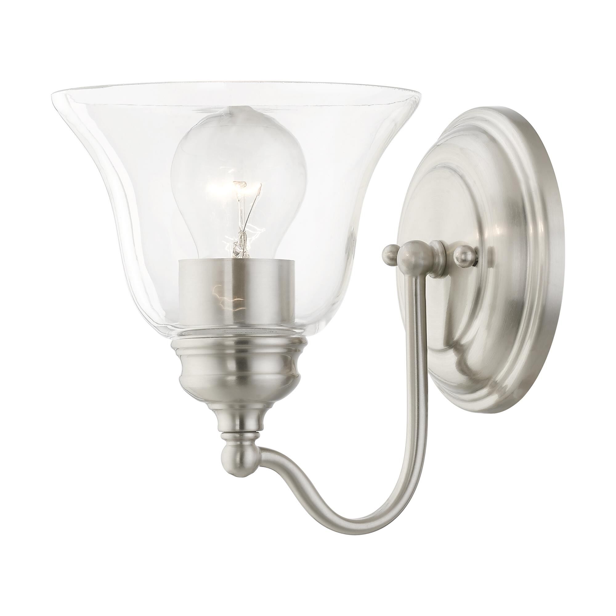Shown in Brushed Nickel finish and Hand Blown Clear glass