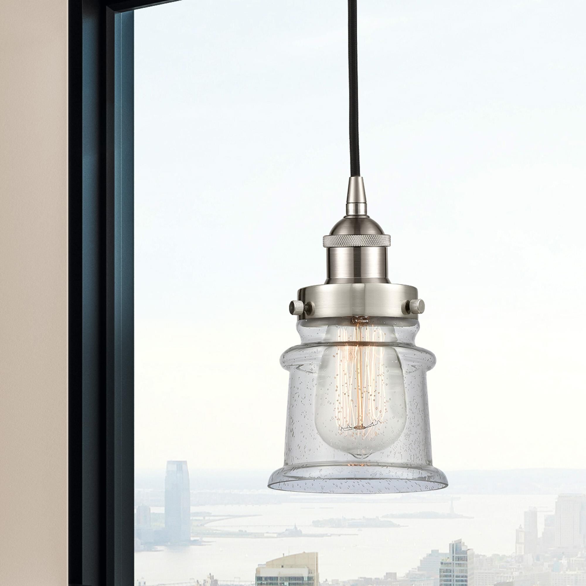 Shown in Brushed Satin Nickel finish and Seedy glass