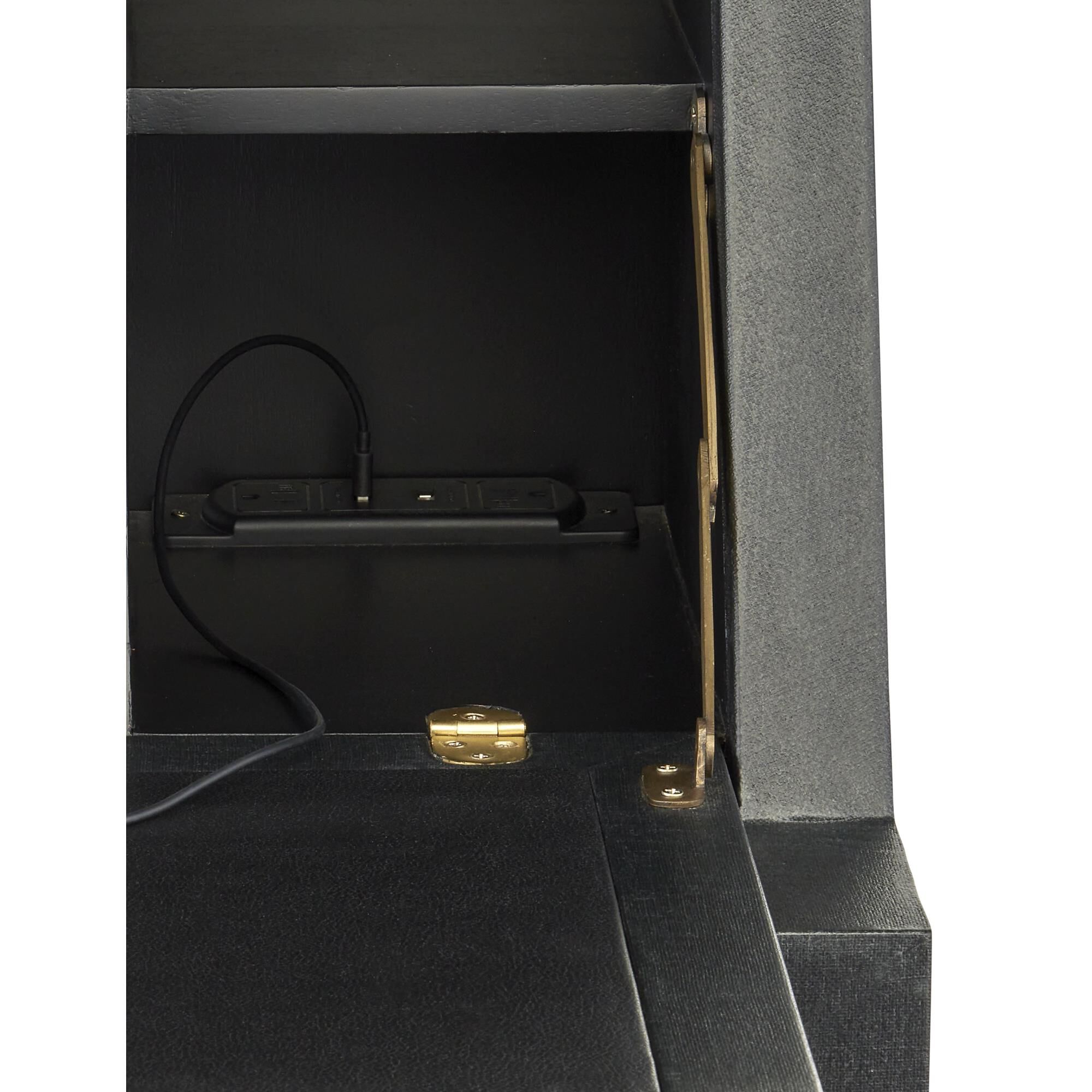 Shown in Lacquered Black Linen, Champagne and Black finish
