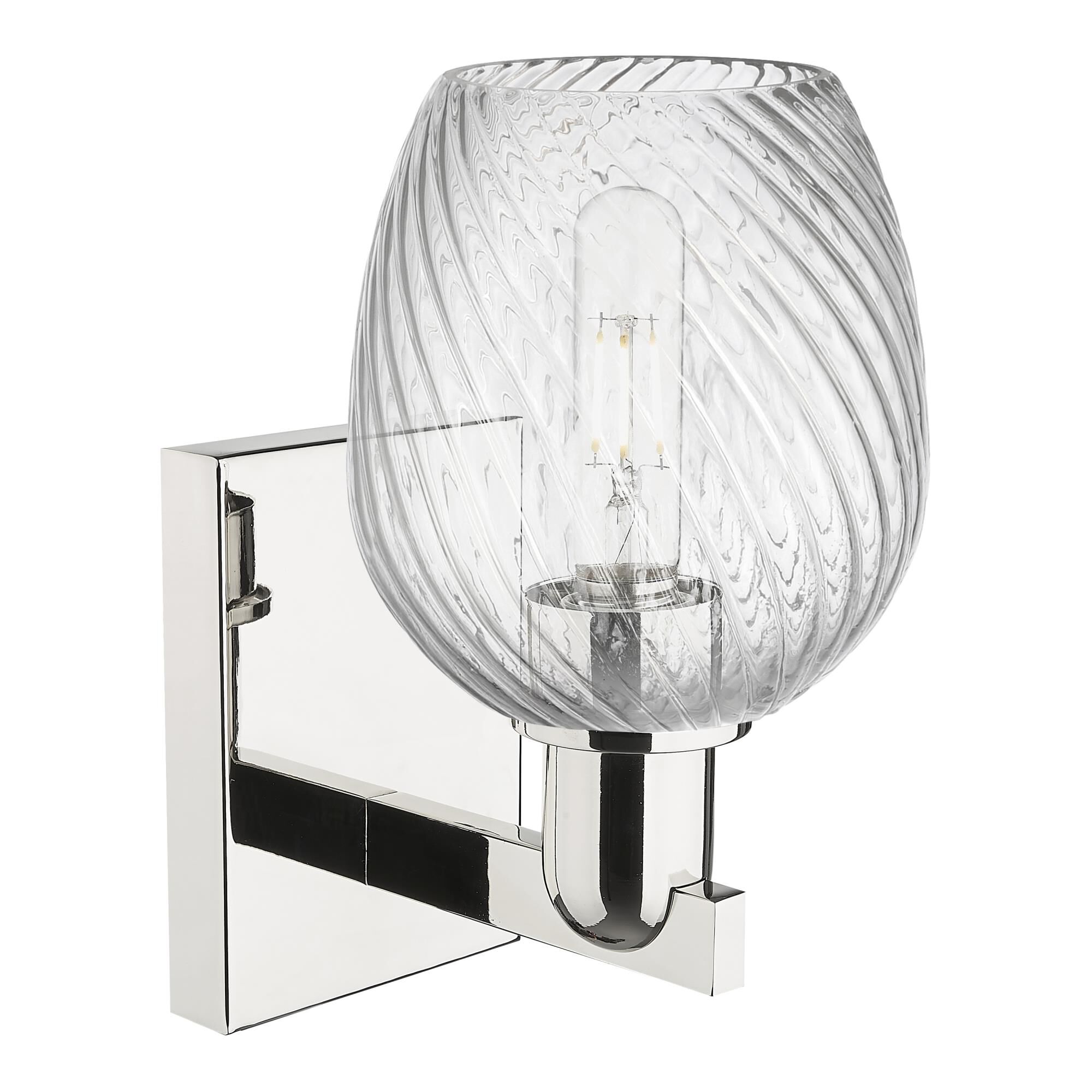 Shown in Polished Nickel finish and Clear Spiral Fluted glass