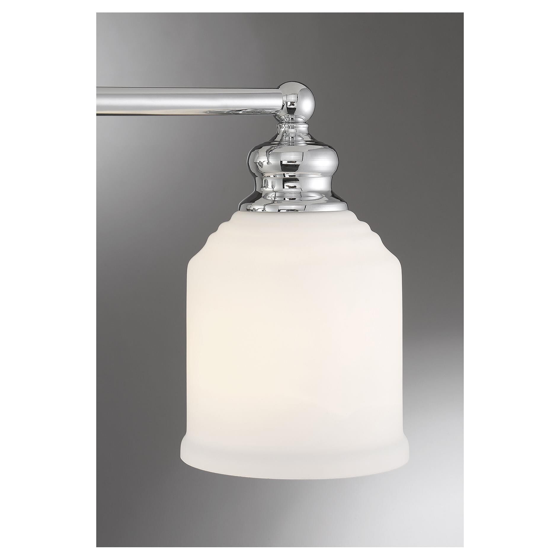 Shown in Polished Chrome finish and White Opal Etched glass