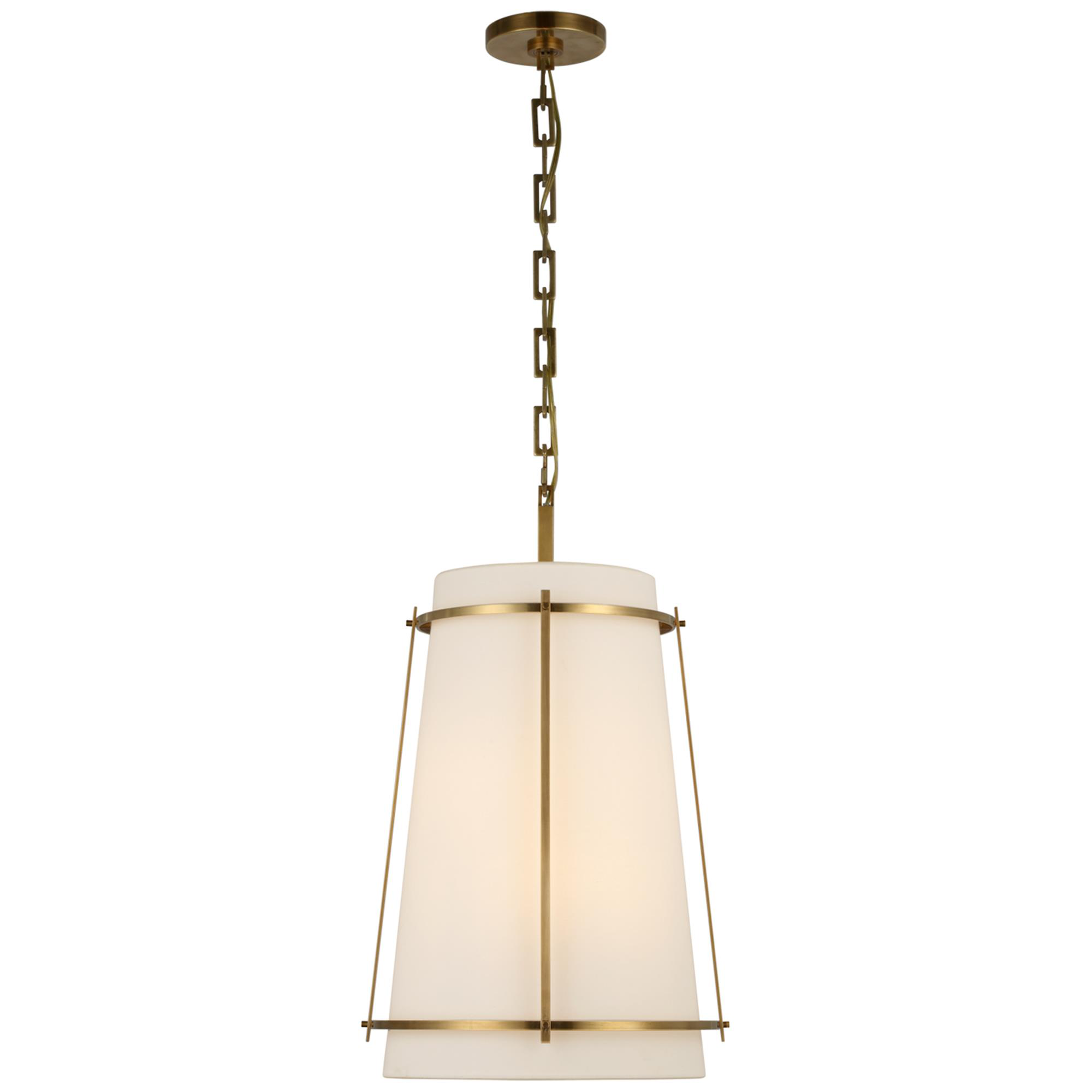 Shown in Hand-Rubbed Antique Brass finish and Linen shade