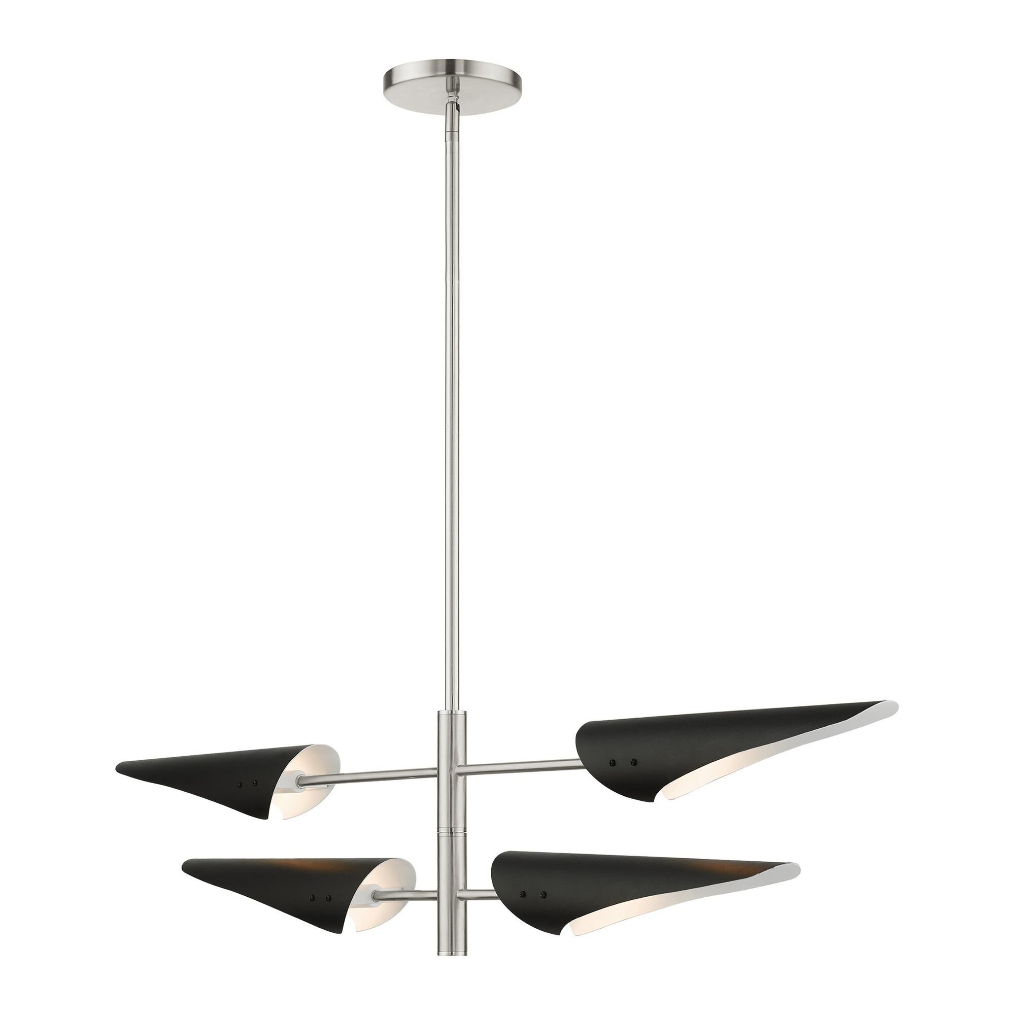 Shown in Brushed Nickel finish and Textured Black Outside and White Inside shade