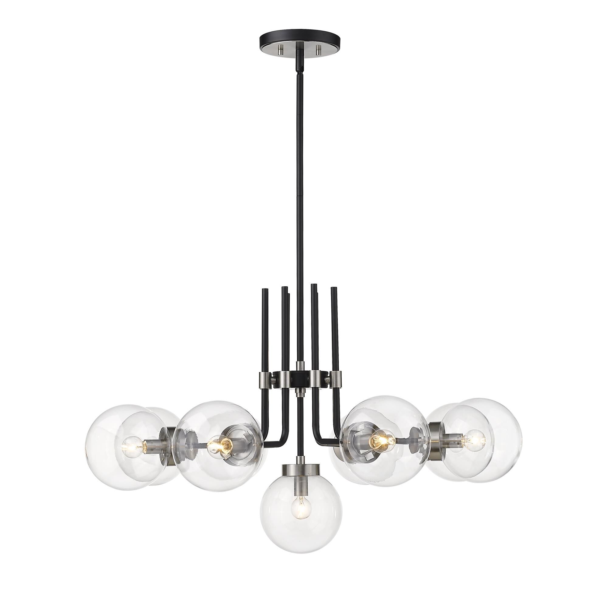 Shown in Matte Black + Brushed Nickel finish and Glass shade