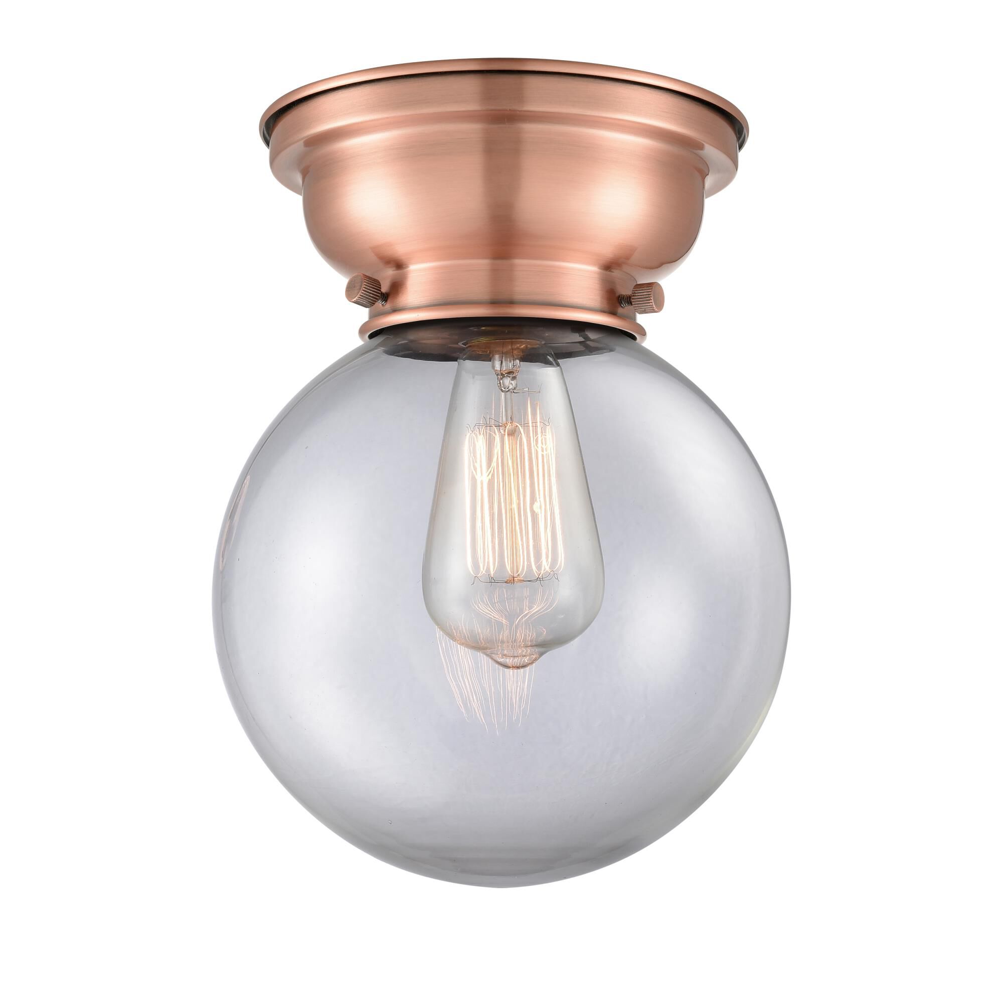 Shown in Antique Copper finish and Globe glass and Glass shade