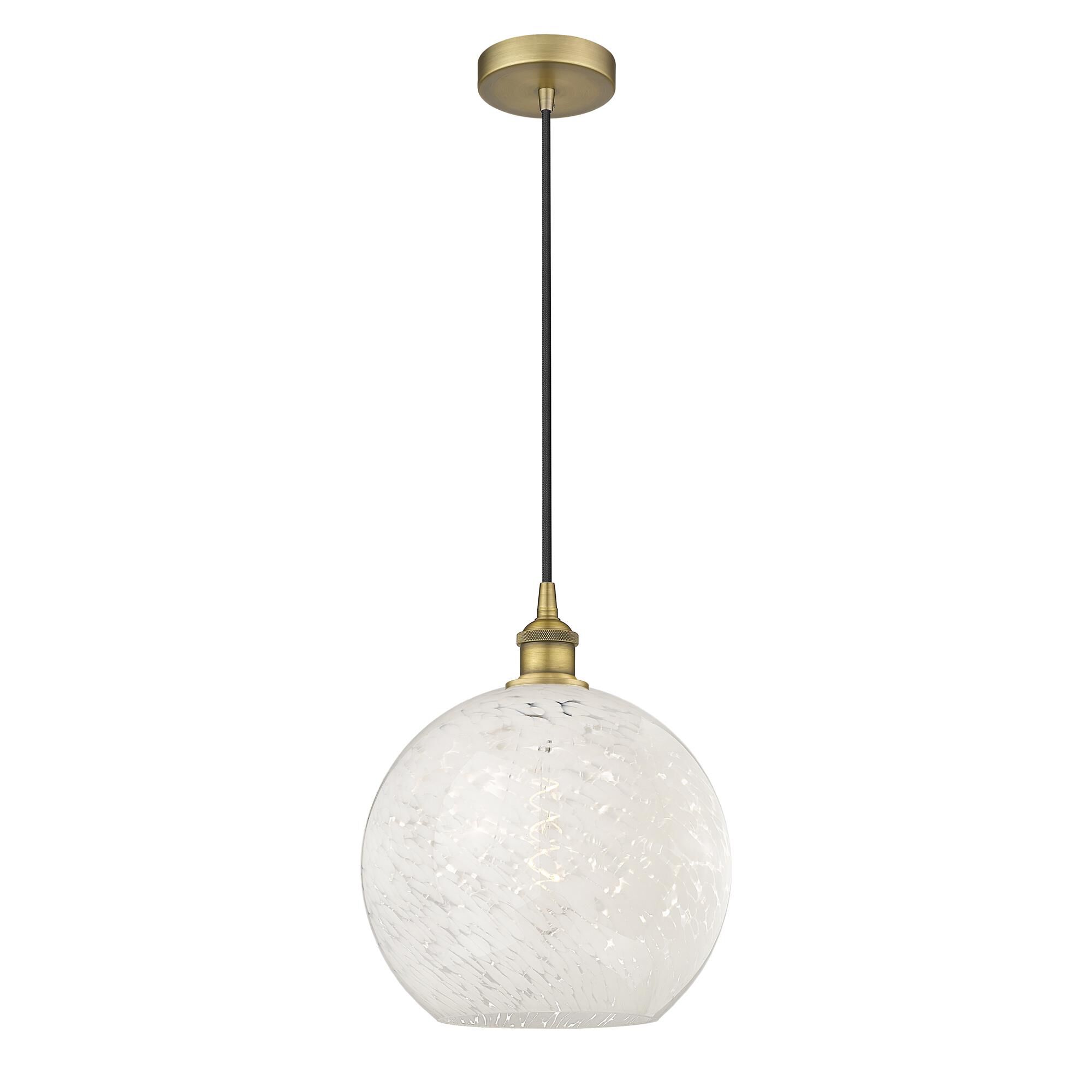 Shown in Brushed Brass finish and White Mouchette glass