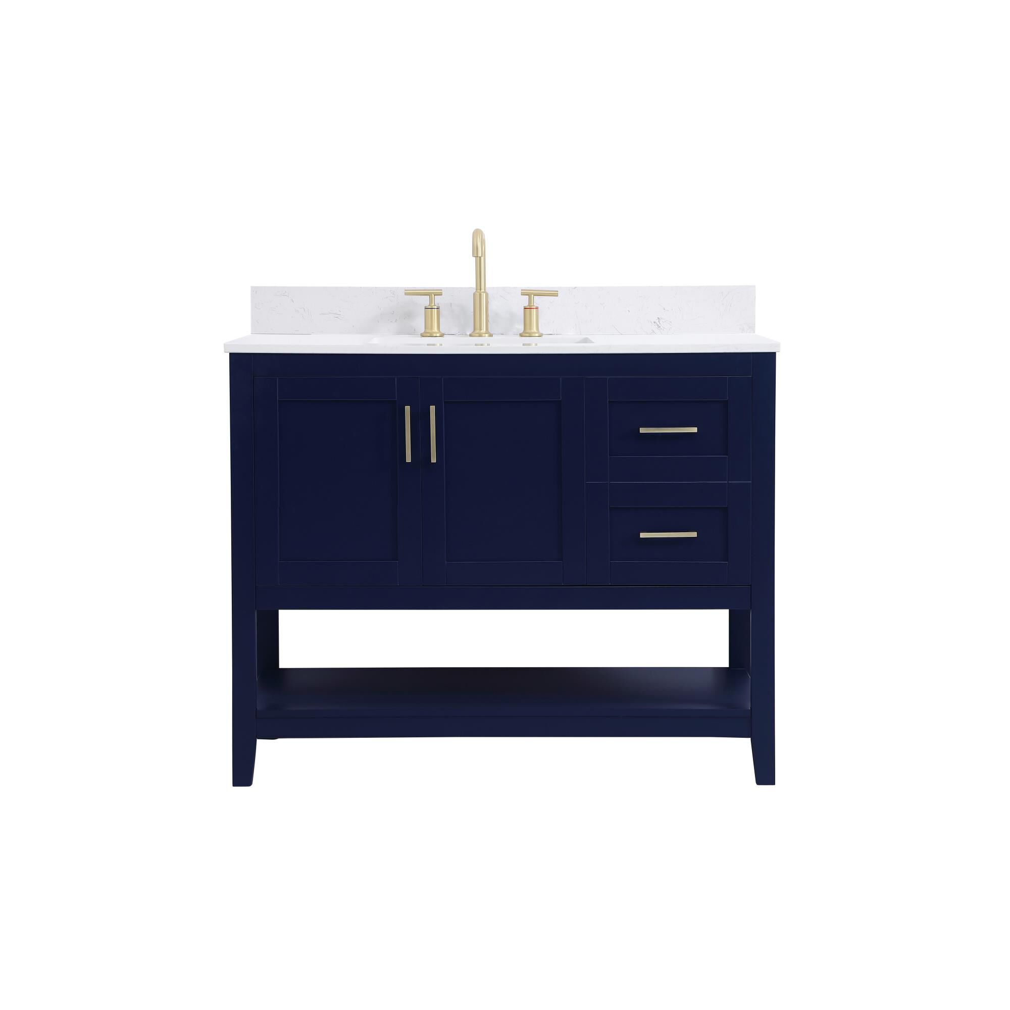 Shown in Blue And Gold With Calacatta Quartz finish