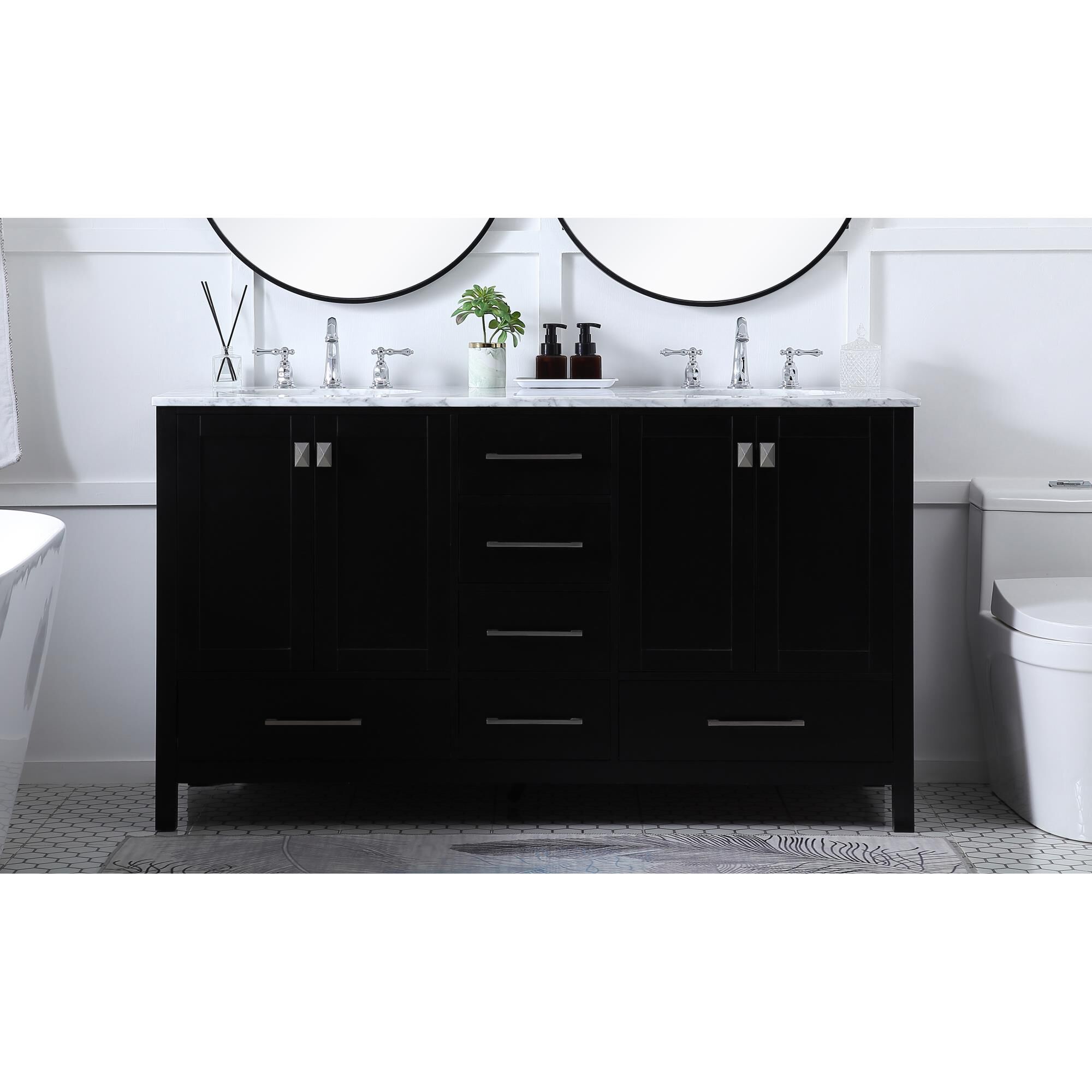 Shown in Black And Brushed Nickel With Carrara White Marble finish