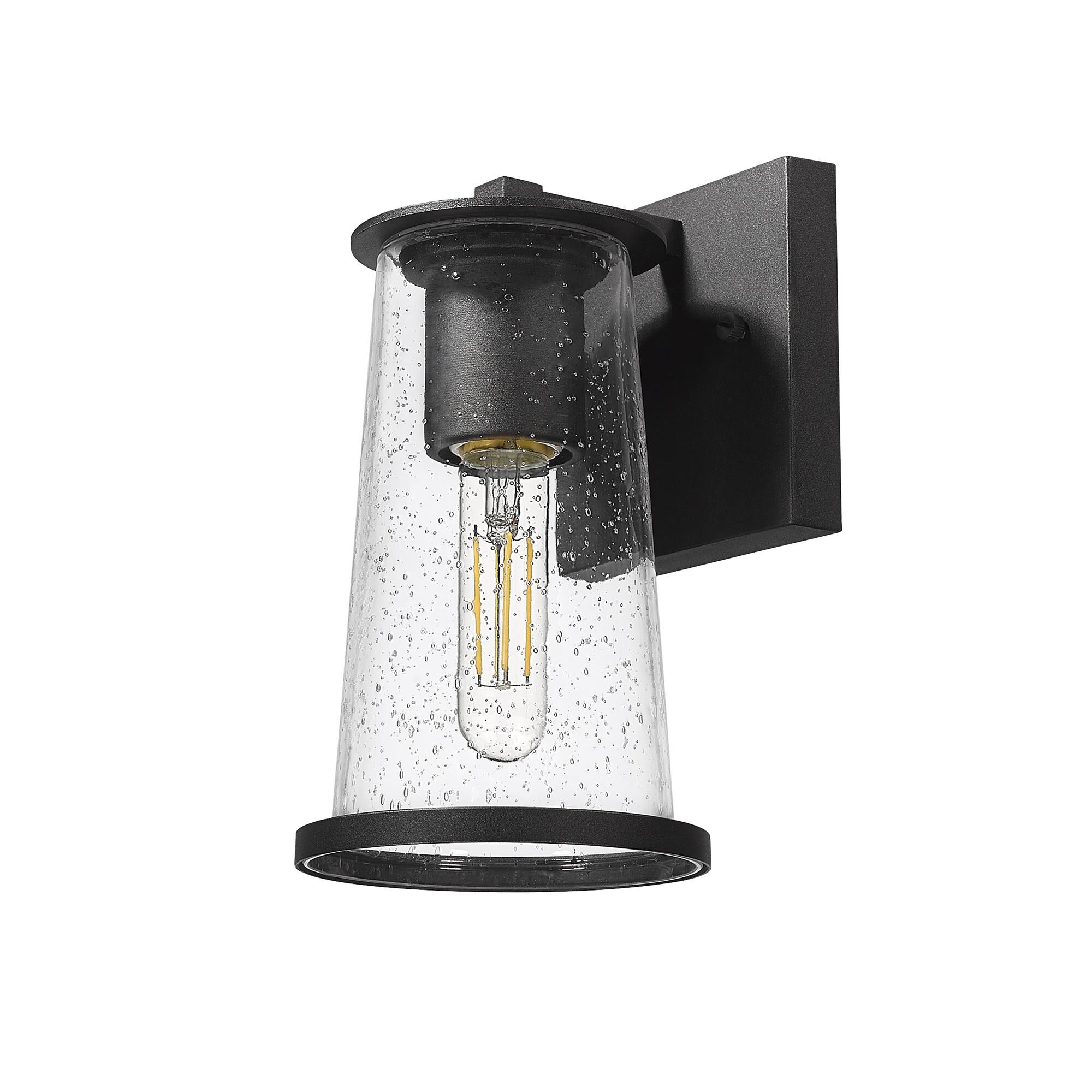 Shown in Sand Black finish and Clear Seedy glass