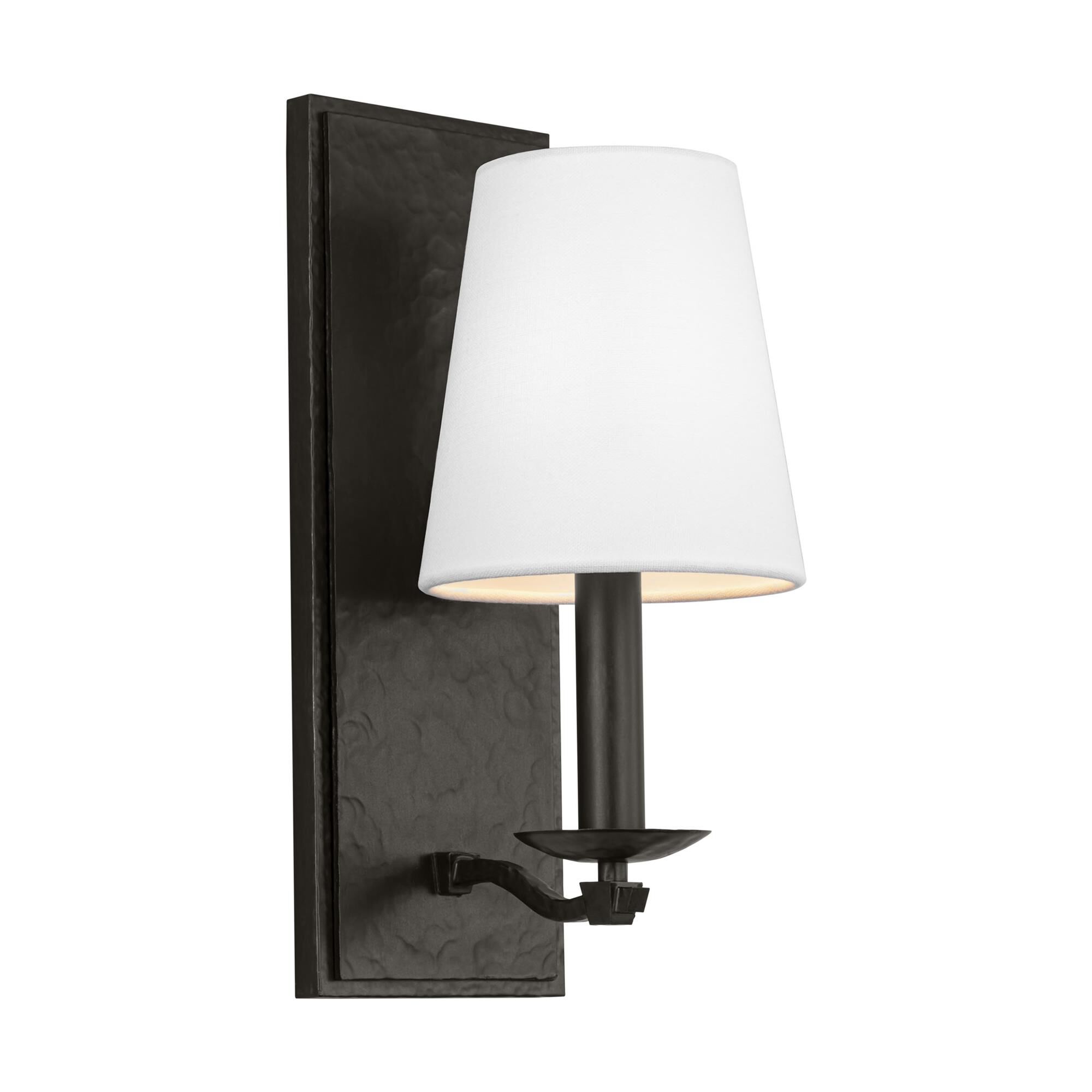 Shown in Aged Iron finish and White Linen shade