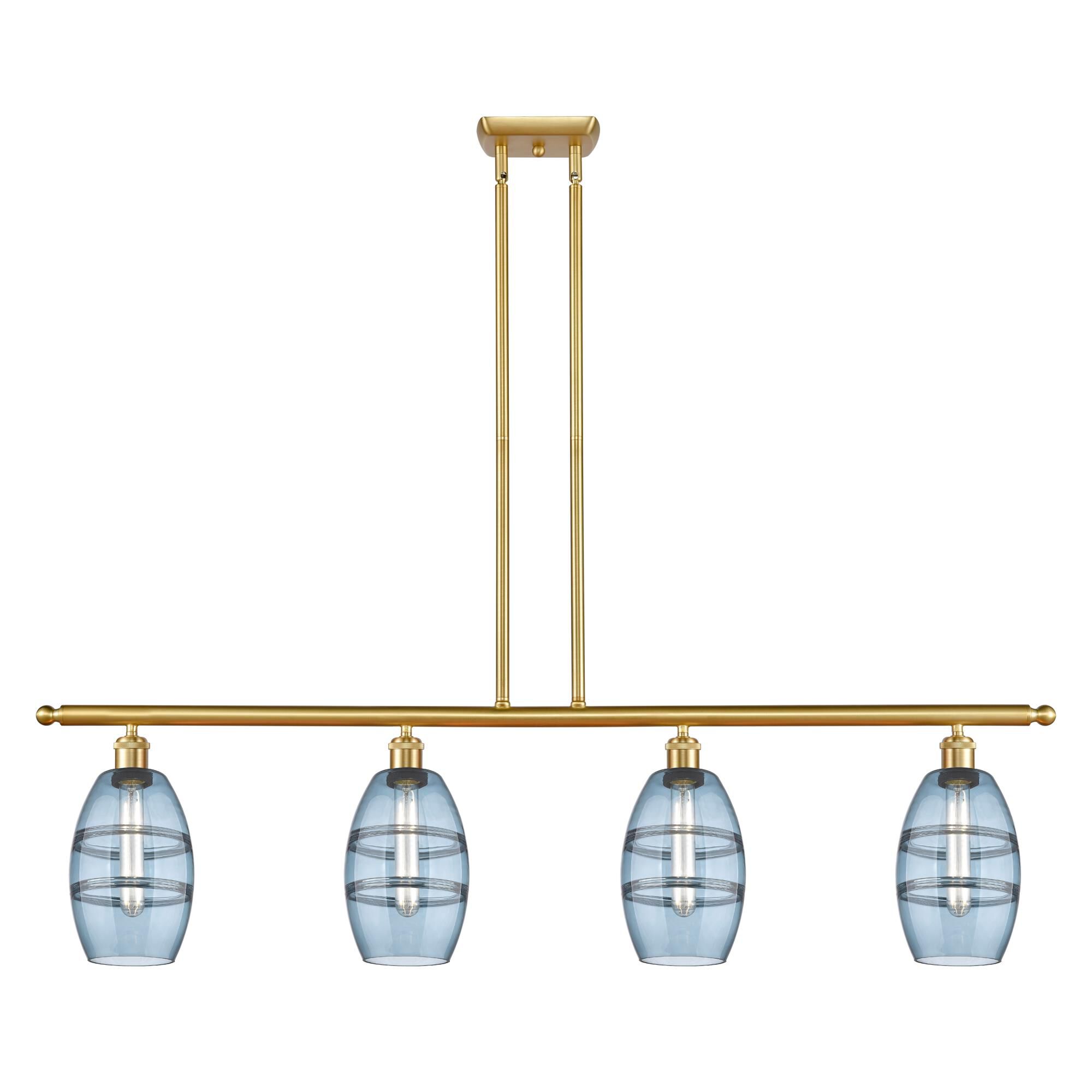 Shown in Satin Gold finish and Princess Blue glass