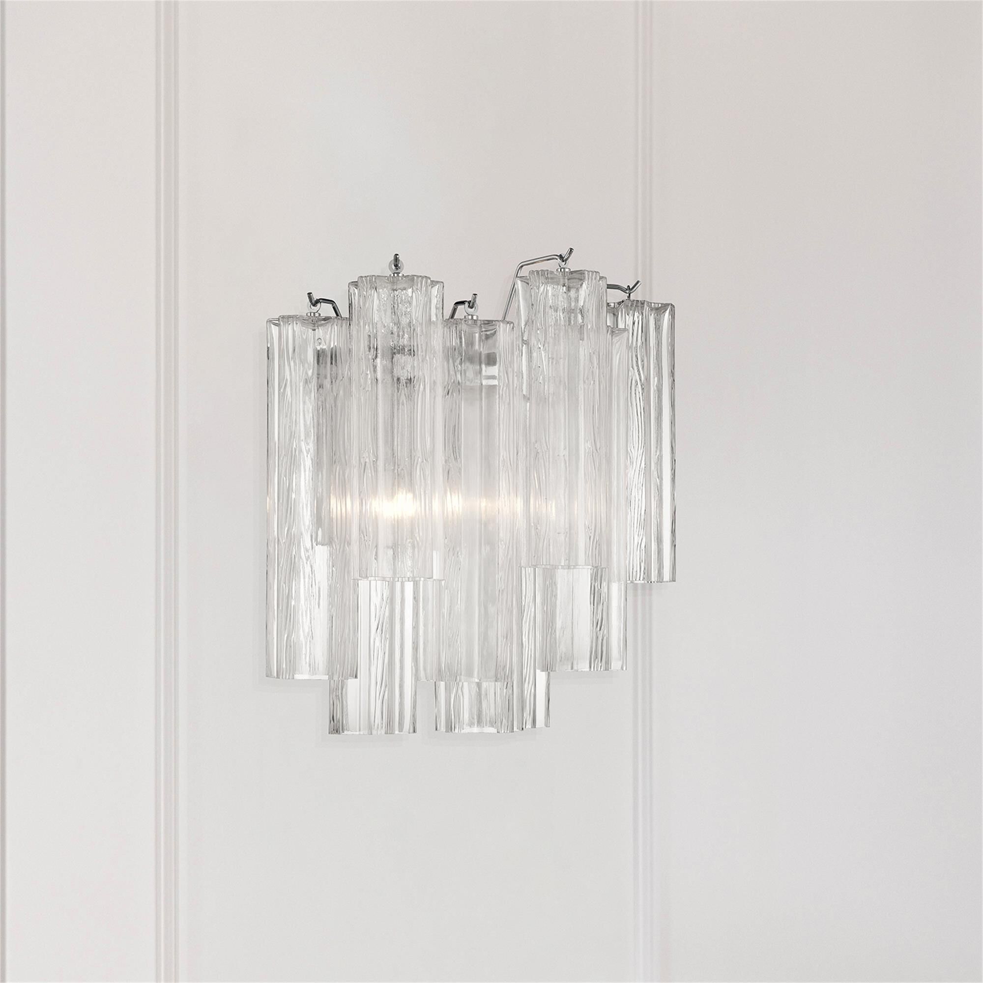 Shown in Polished Chrome finish and Tronchi Clear glass