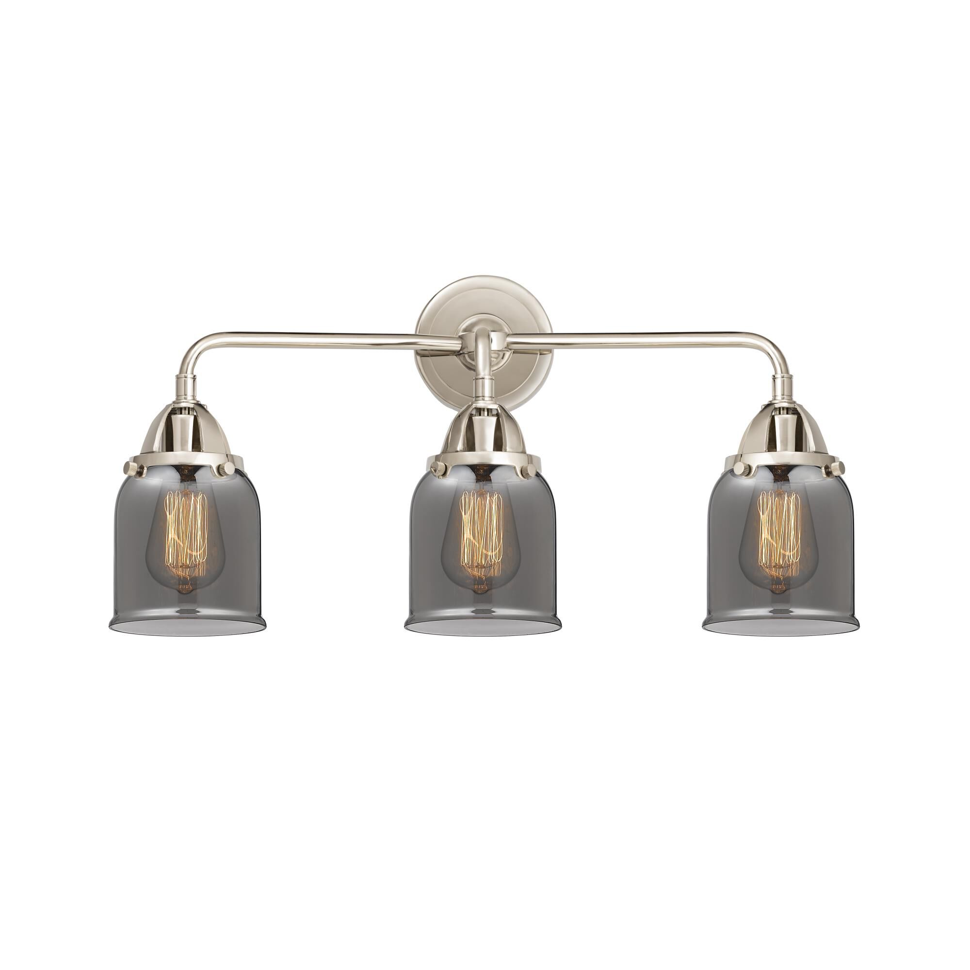 Shown in Polished Nickel finish and Plated Smoke Small Bell glass and No Shade shade