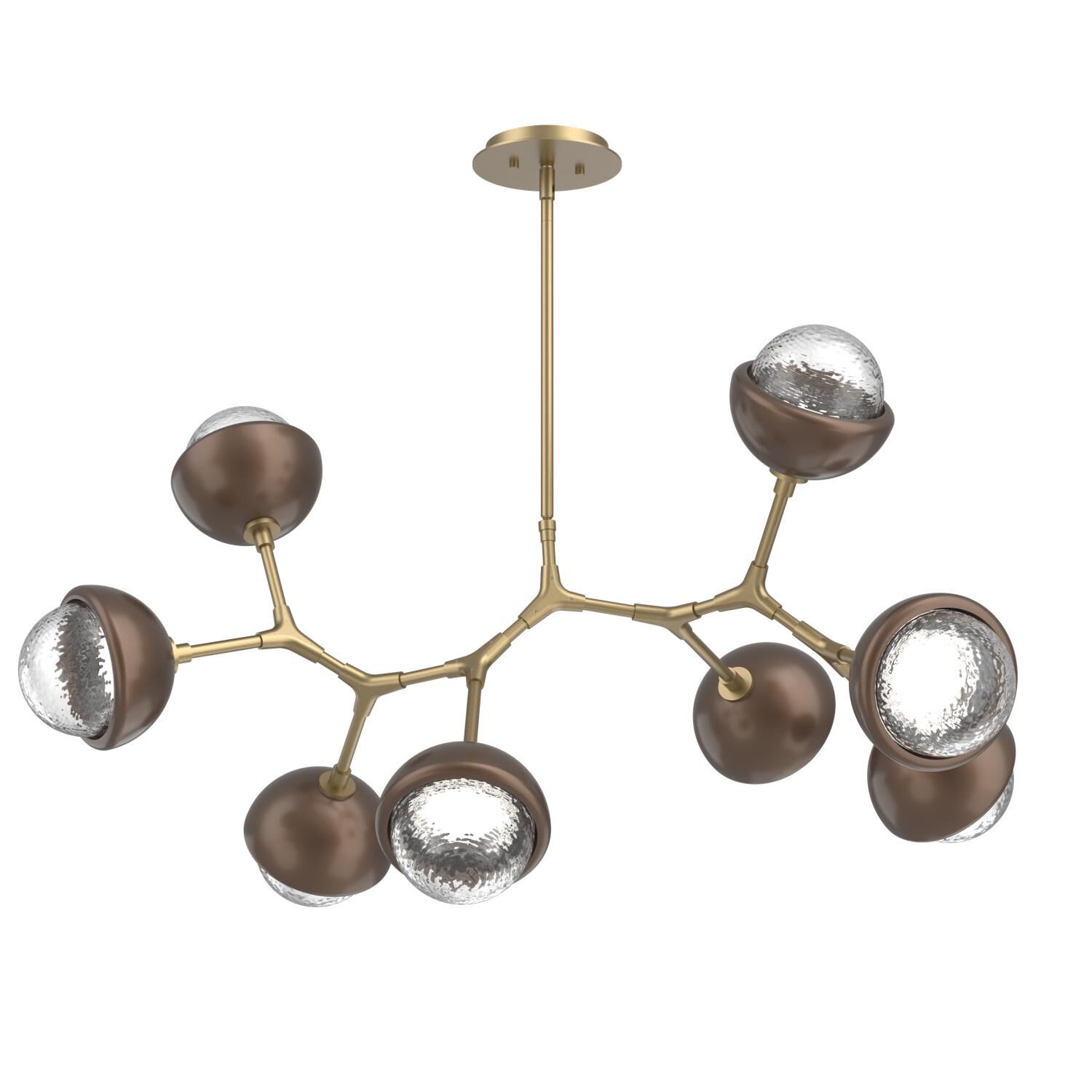 Shown in Gilded Brass finish and Clear glass and Burnished Bronze accent