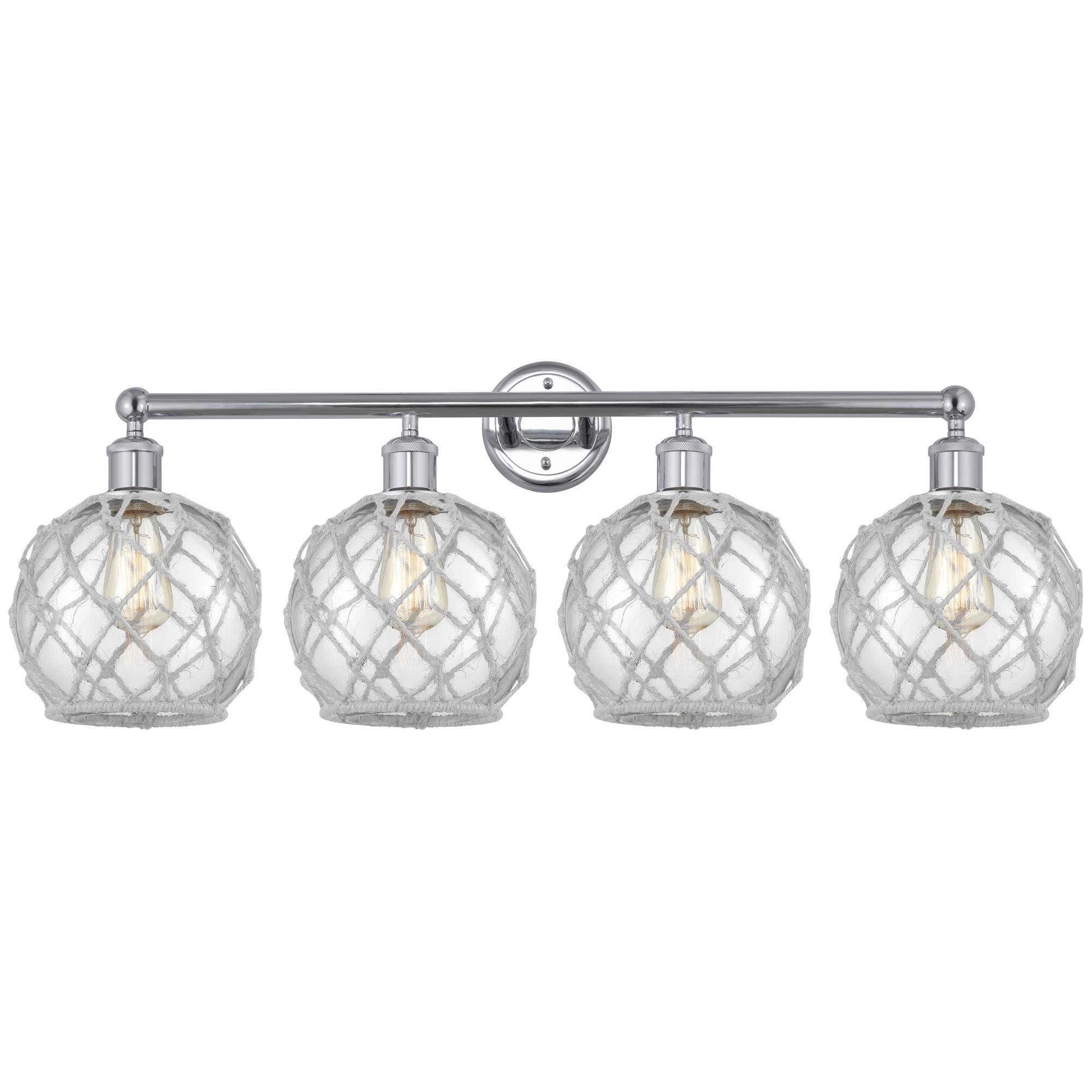 Shown in Polished Chrome finish and Clear with White Rope glass