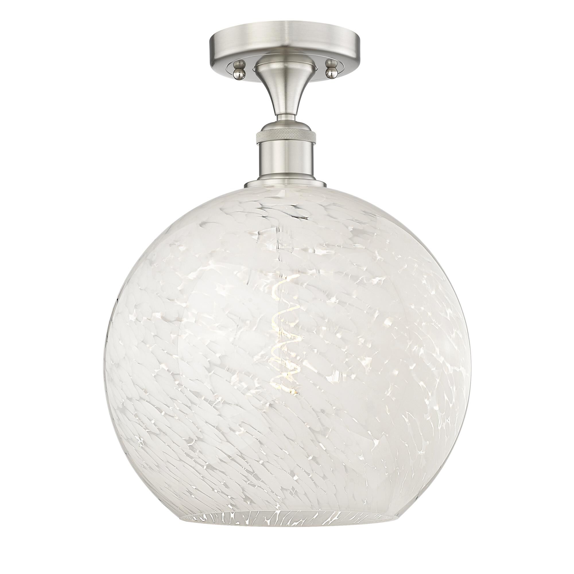 Shown in Brushed Satin Nickel finish and White Mouchette glass
