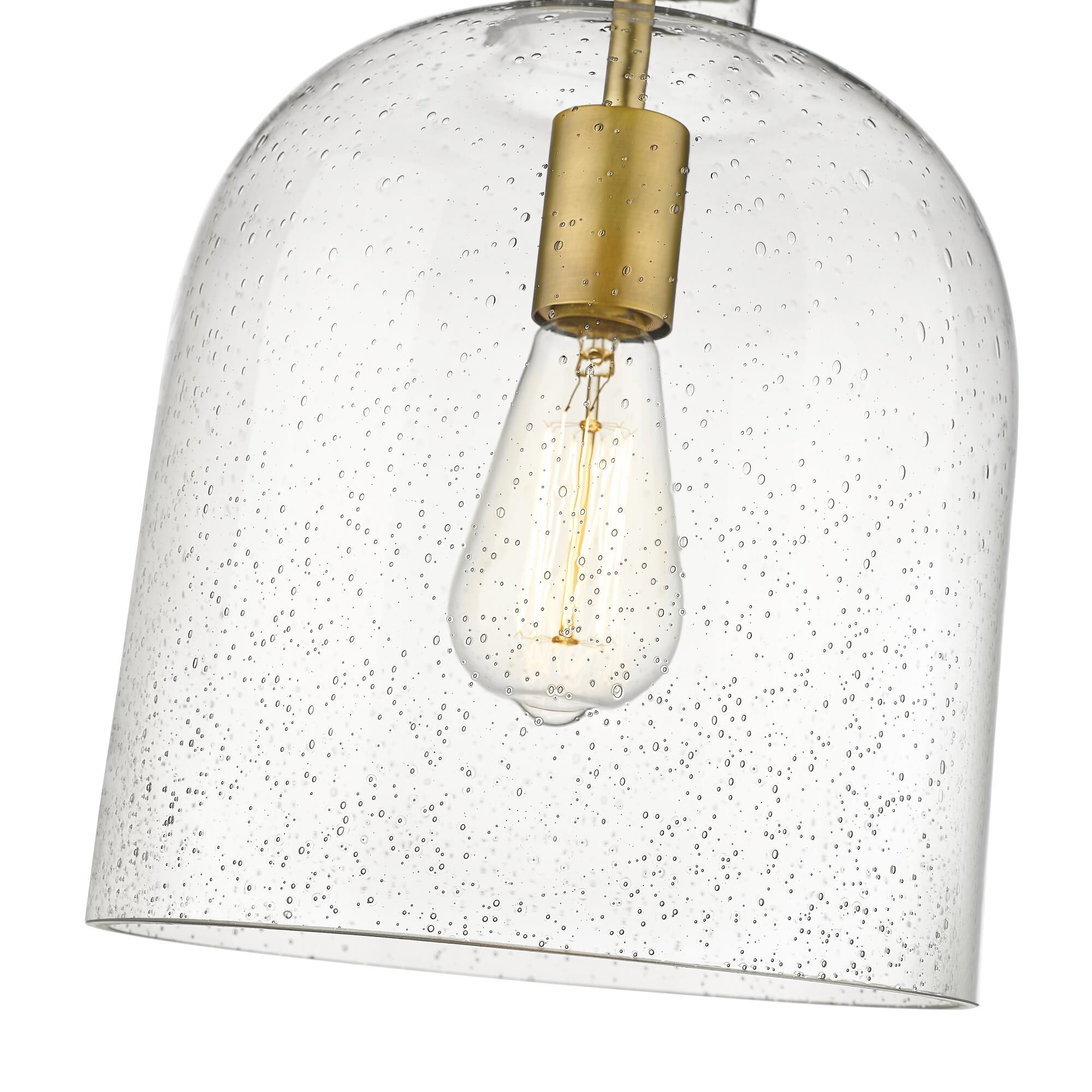 Shown in Rubbed Brass finish and Clear Seedy glass and No Shade shade