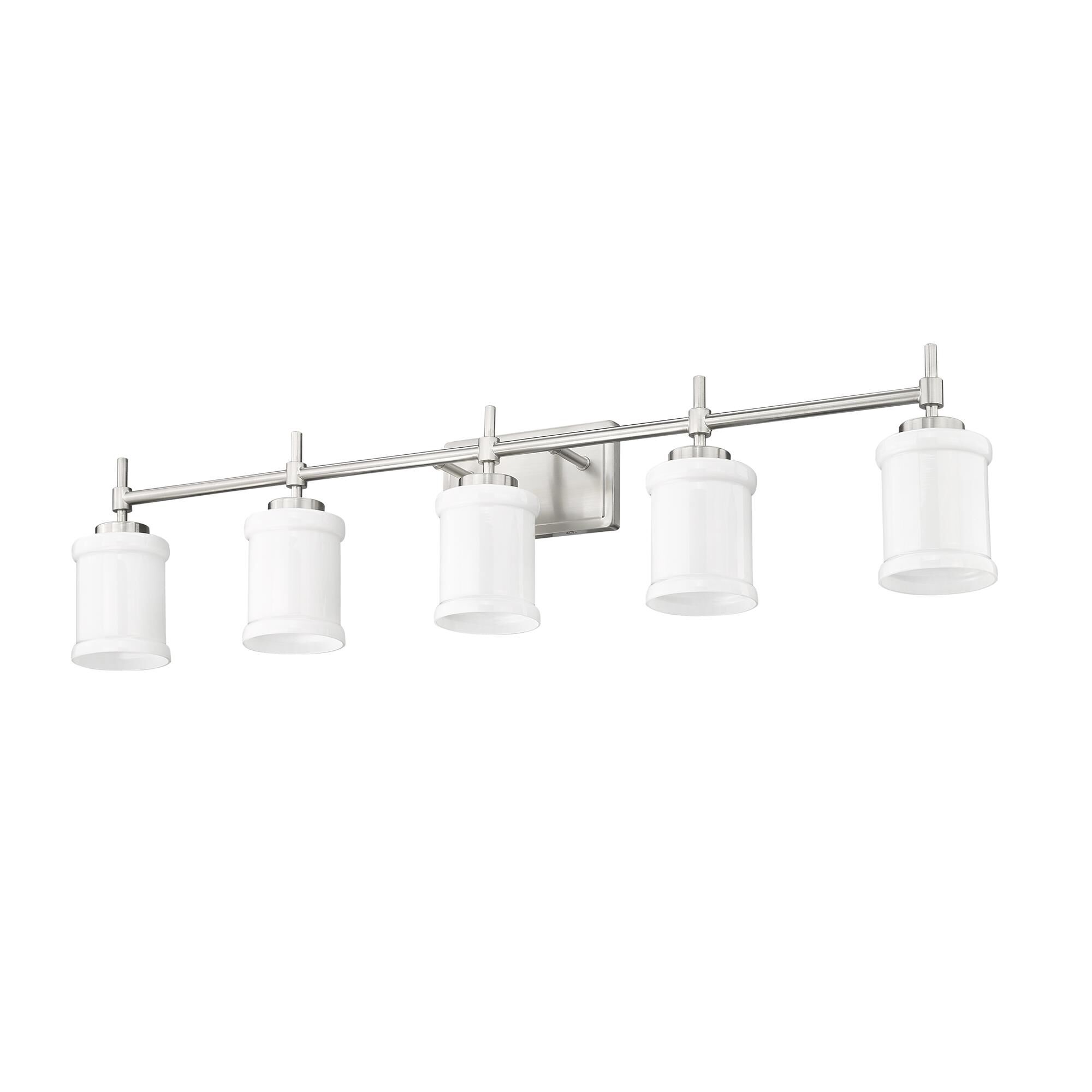 Shown in Brushed Nickel finish and Gloss Opal glass and Gloss Opal shade
