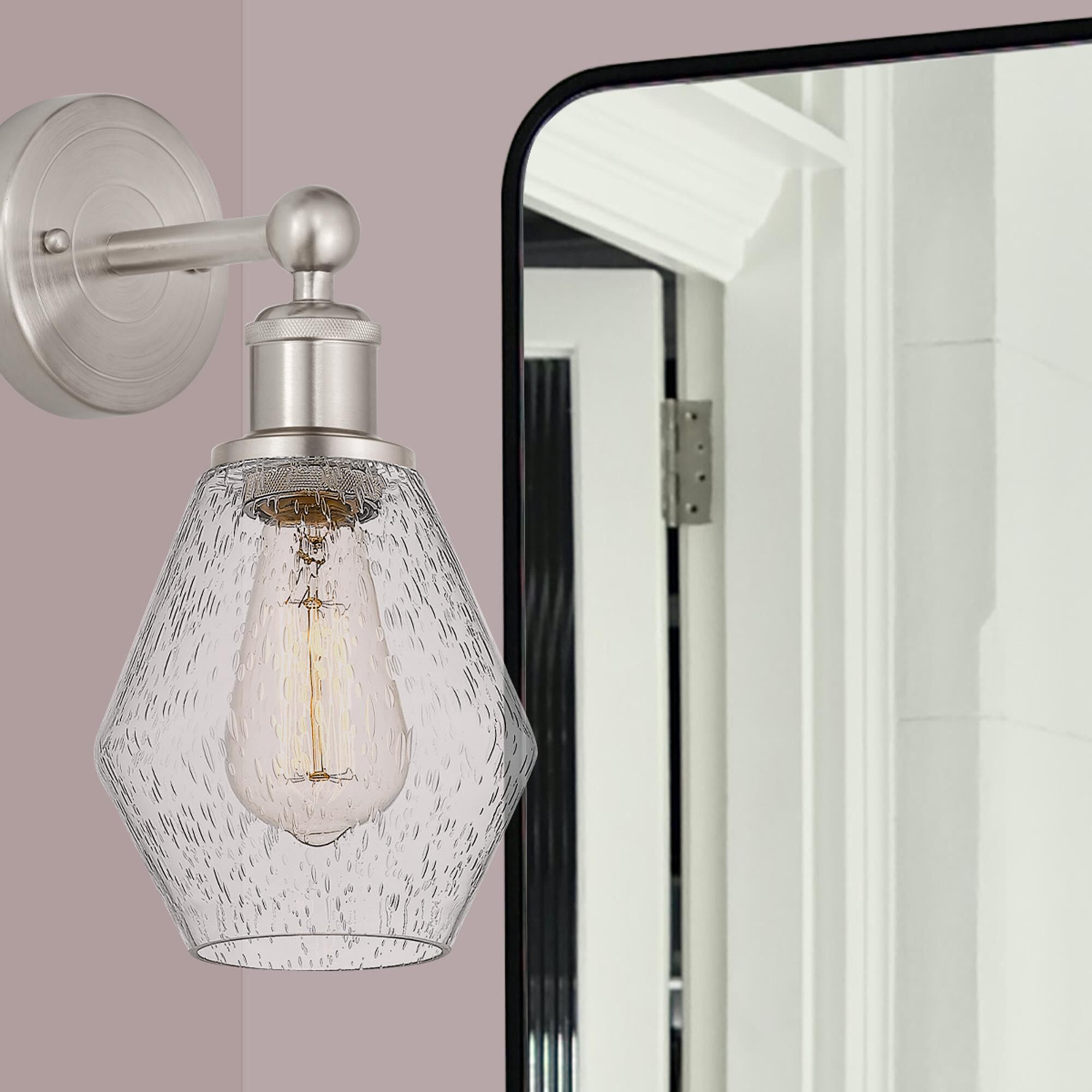 Shown in Brushed Satin Nickel  finish and Seedy glass