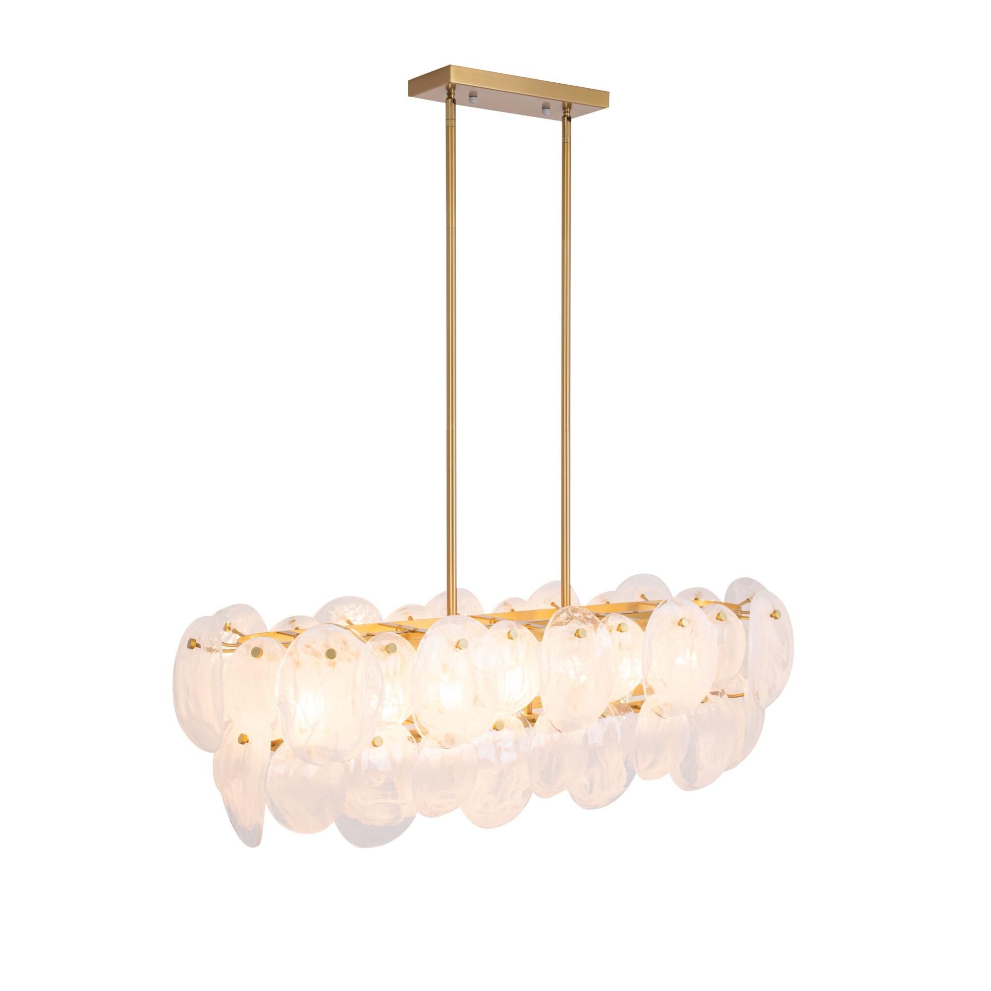 Shown in Brushed Brass finish and Wispy White Murano Style glass