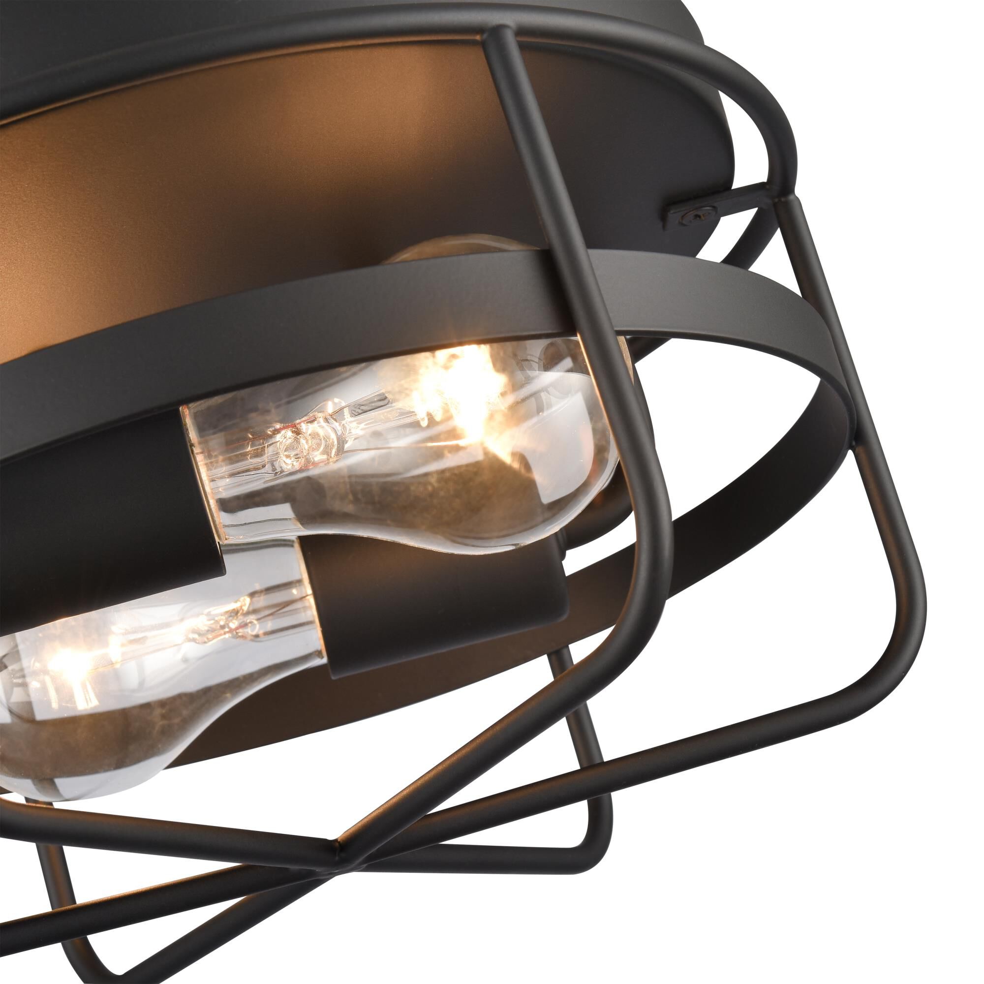 Shown in Matte Black finish and Matte Black Cage Shade glass and Matte Black Cage shade