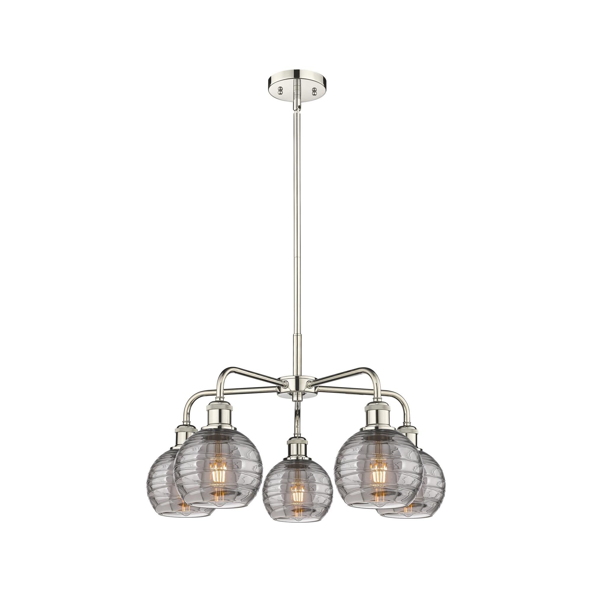 Shown in Polished Nickel finish and Light Smoke Deco Swirl glass